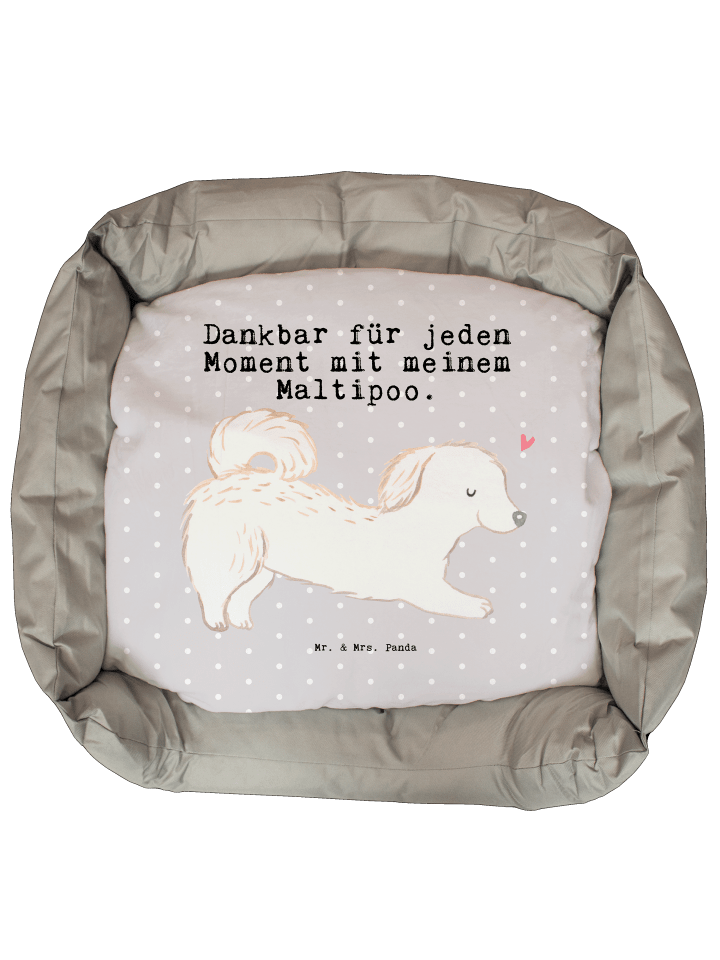 Mr. & Mrs. Panda Hundebett Maltipoo Moment mit Spruch in Grau Pastell günstig kaufen onesize