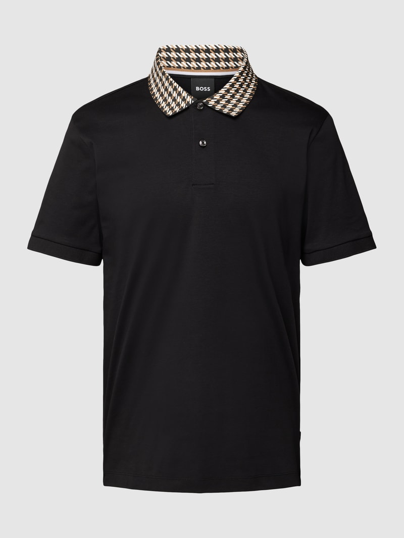 Poloshirt mit Label-Details Modell 'Parlay' in schwarz