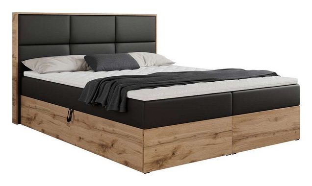 MKS MÖBEL Boxspringbett ALBERO 2, Doppelbett, mit Eiche Holzrahmen, Multipocket-Matratze, mit Kopfstütze