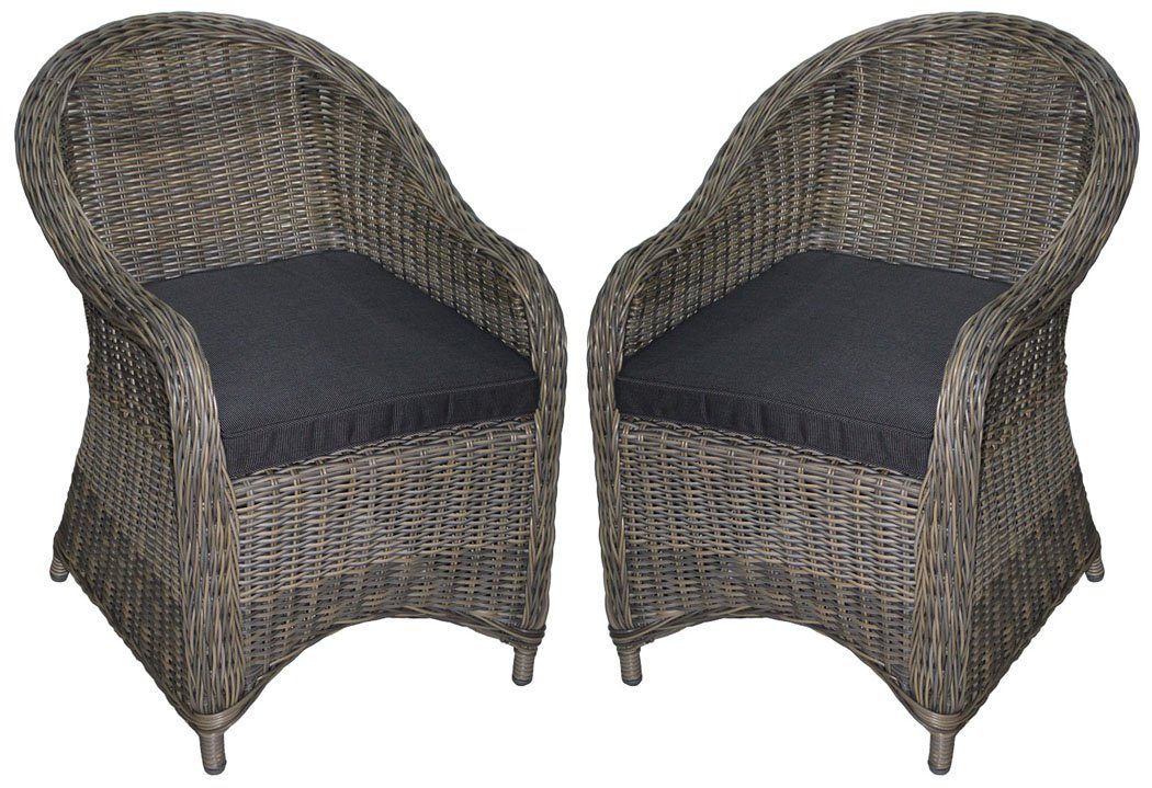 KMH Gartenstuhl 2er Set Polyrattan Sessel *KUBO* natur/braun