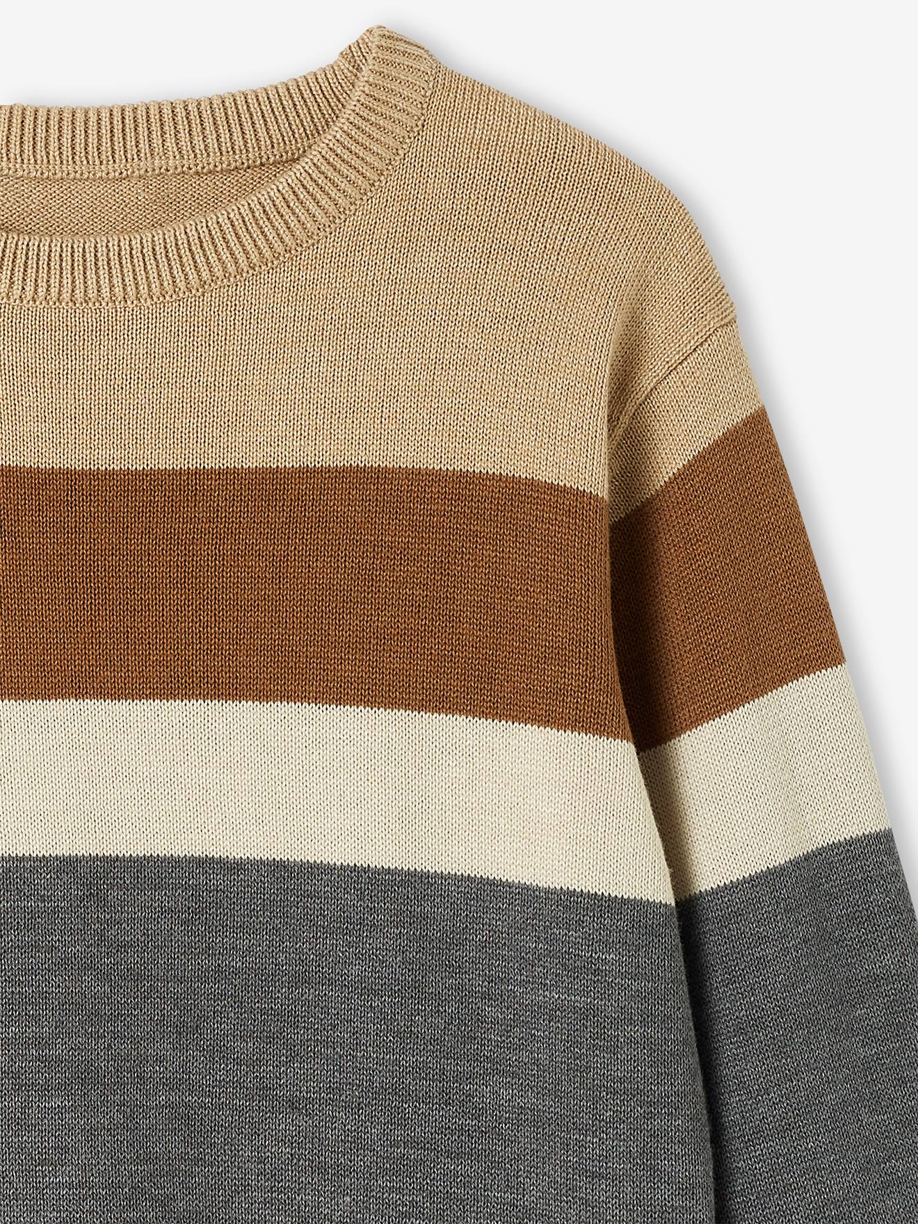 Pull colorblock rayé garçon maille fine raye vert