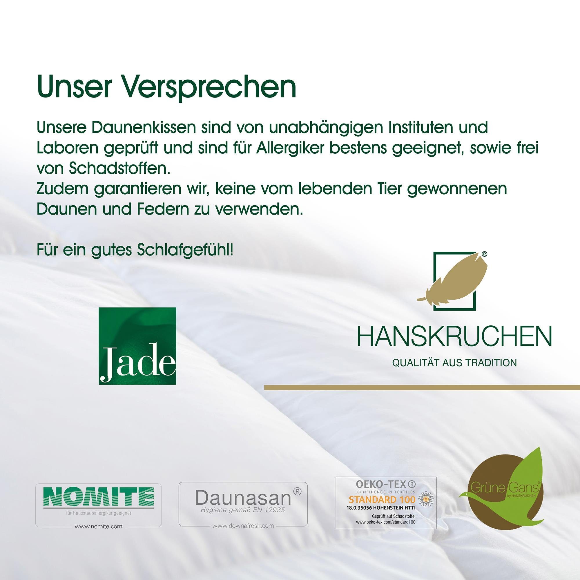 Daunenkissen Jade, HANSKRUCHEN, Füllung: 85% Federn, 15% Daunen, Bezug: 100% Baumwolle, Mittel 40x80 cm, hergestellt in Deutschland, allergikerfreundlich
