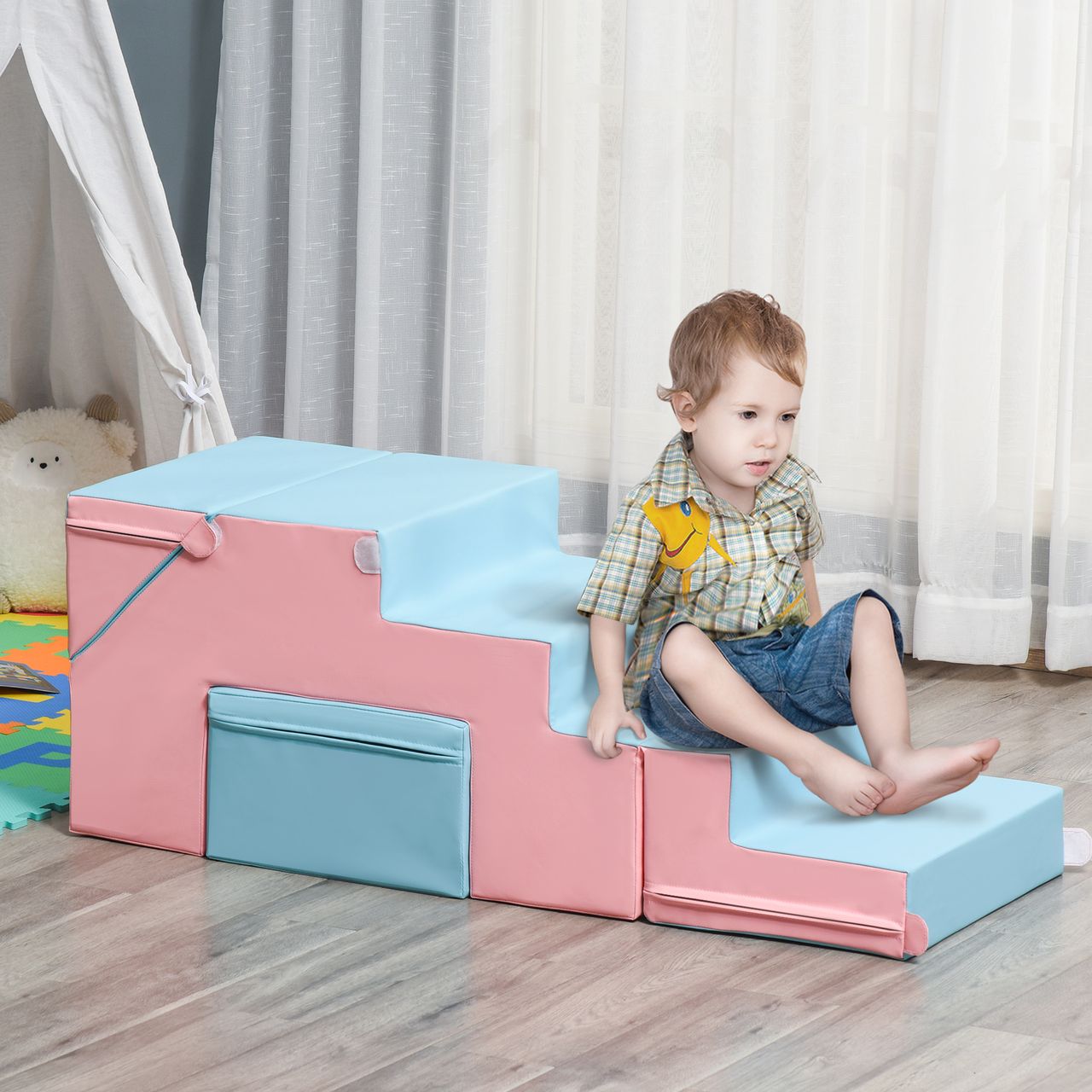 HOMCOM Bausteinset 2er-Set Bausteine rekonfigurierbares Design Rosa Blau