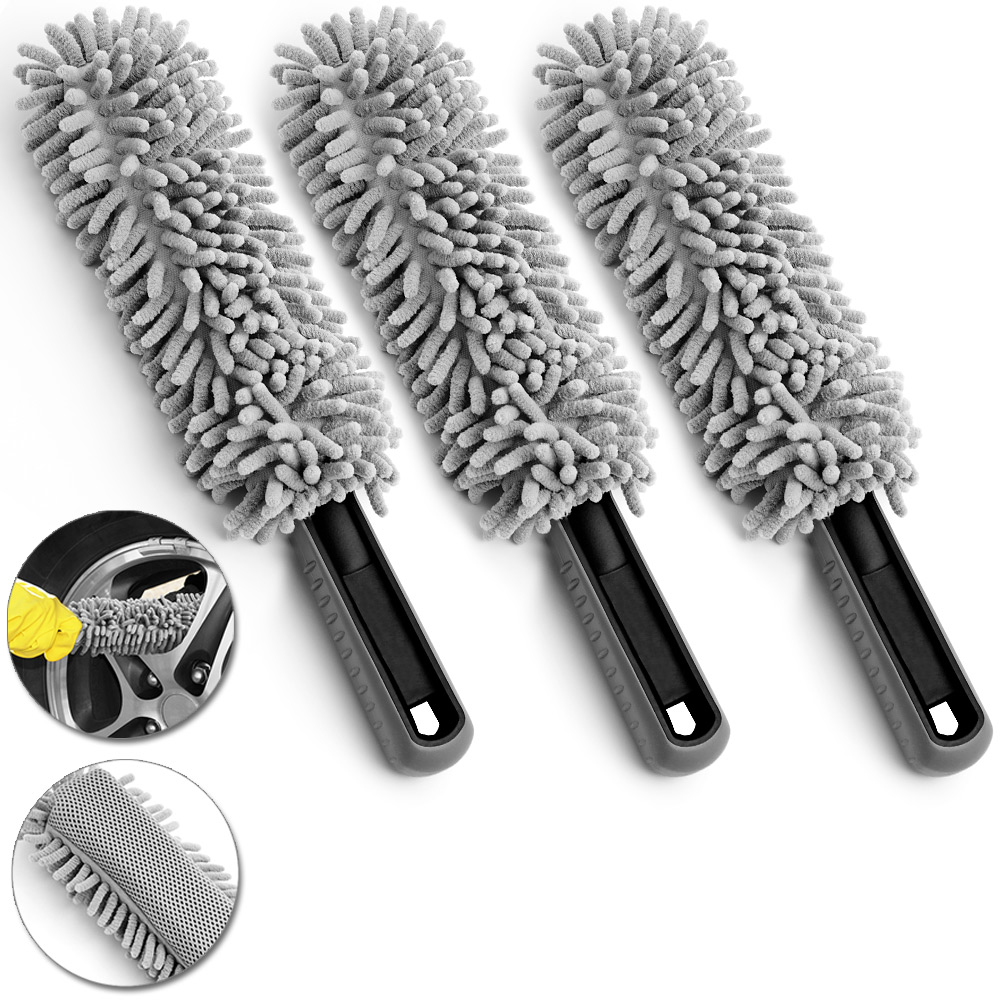 Casaria monzana® Felgen-Reinigungsbürste 3er-Set Grau Microfaser 34cm