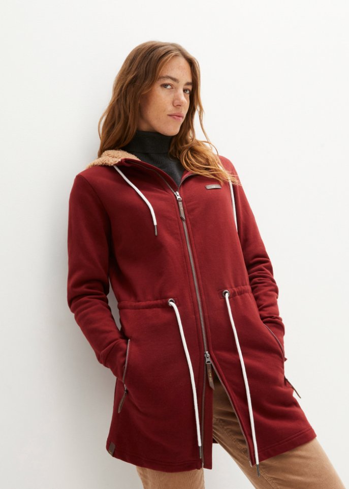 Long-Sweatjacke mit Teddyfutter in der Kapuze