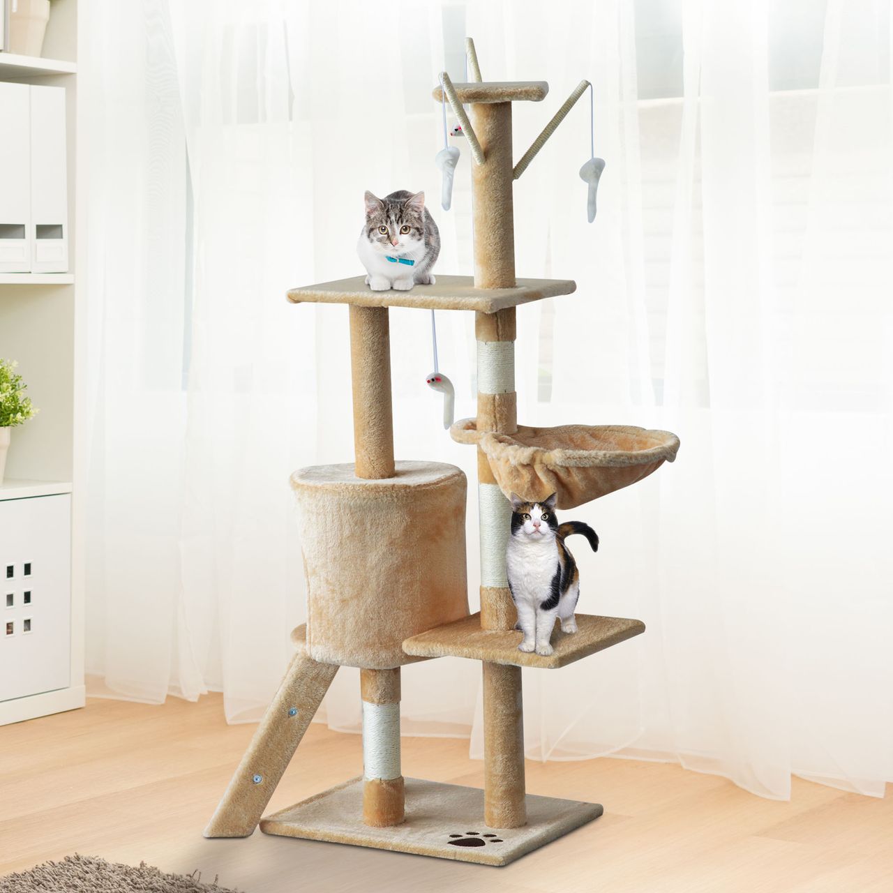 PawHut Katzenbaum Kratzbaum Katzenkratzbaum Kletterbaum Katze Treppe 4 Spielzeug