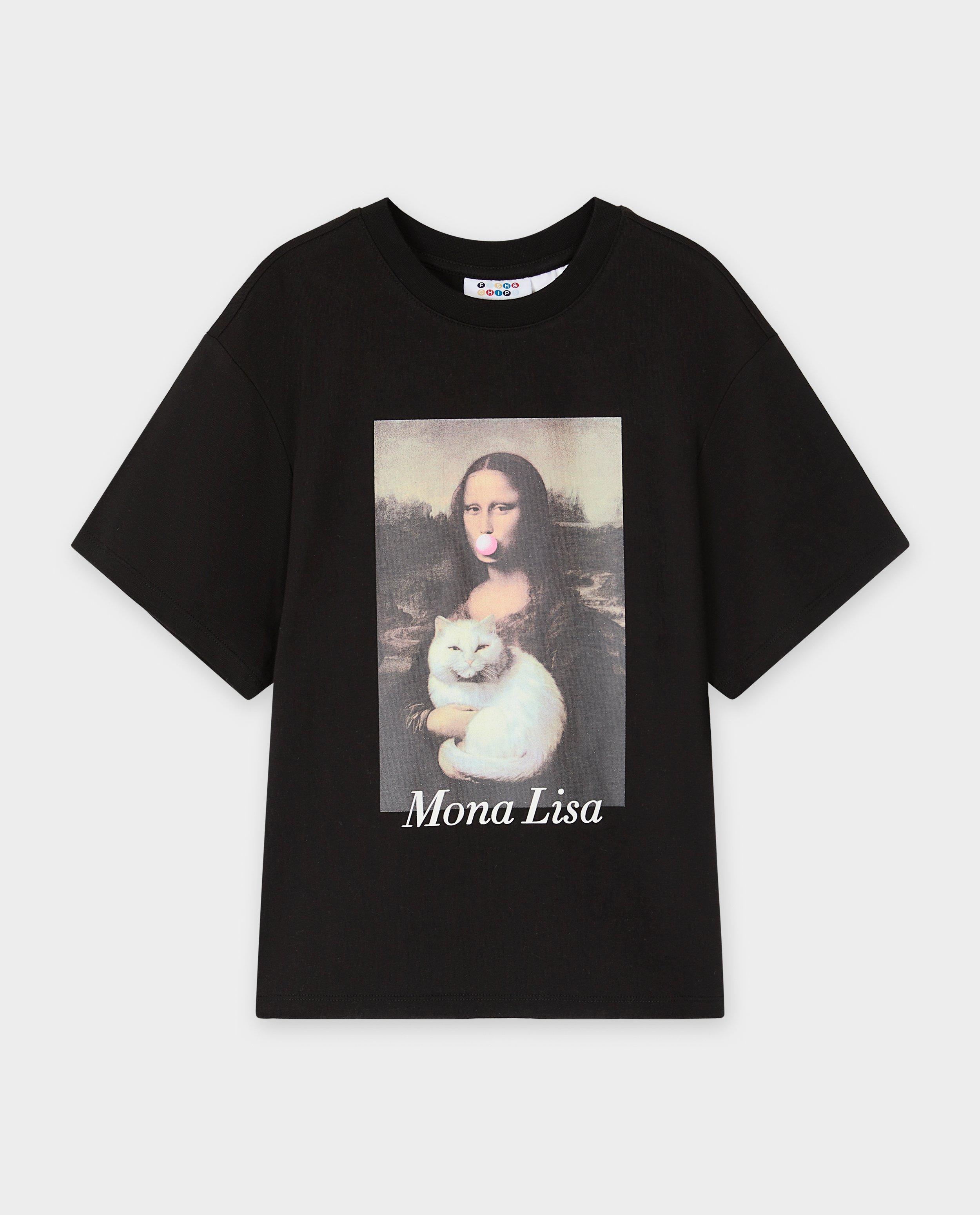 Tricou Fish & Chips cu imprimeu Mona Lisa negru