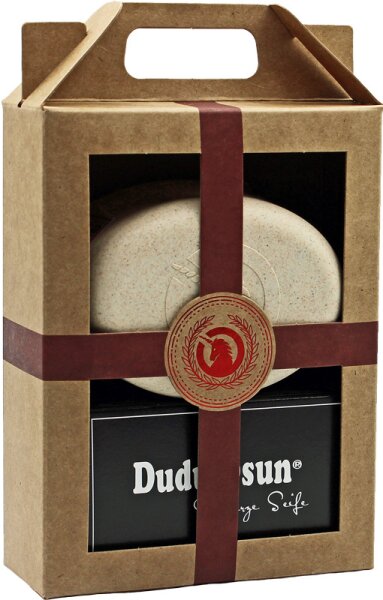 unicorn Geschenk-Set Seifendose sahneweiß & Dudu-Osun Classic Körperpflegeset