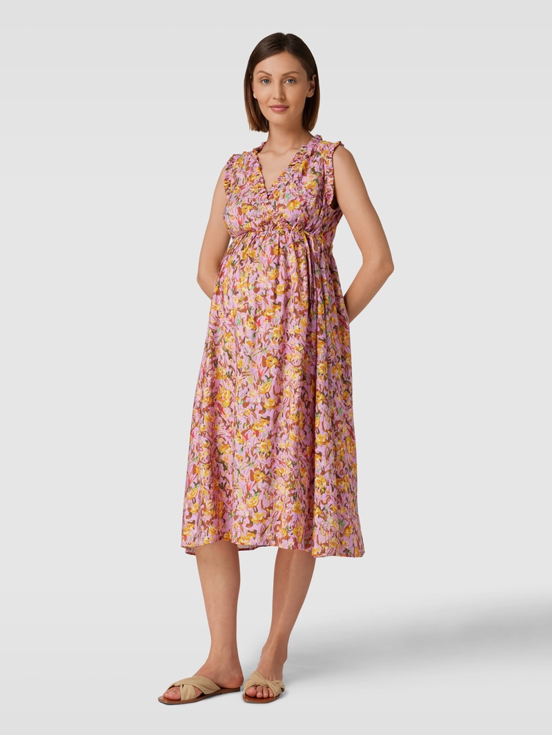 Knielanges Umstands-Kleid mit floralem Muster in flieder