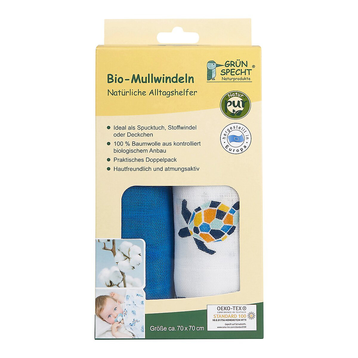 2er-Pack Bio-Mullwindeln 70x70cm