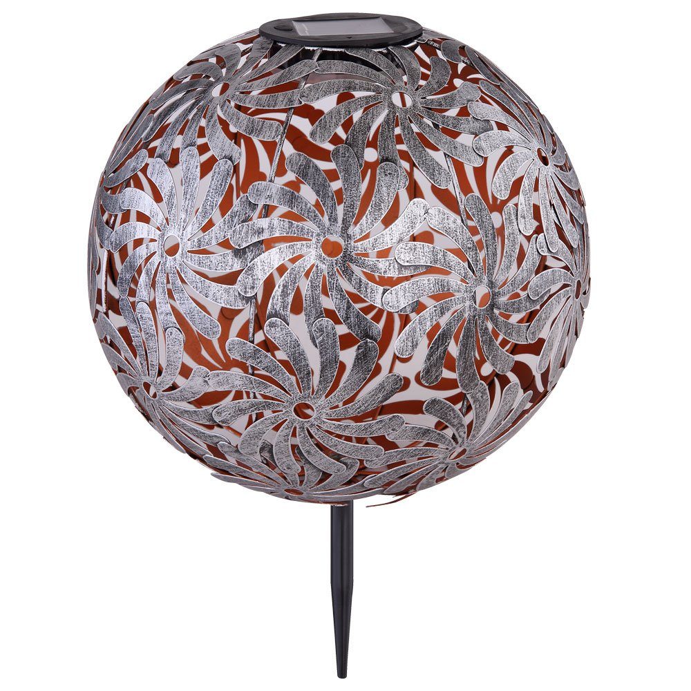 etc-shop LED Gartenleuchte, LED-Leuchtmittel fest verbaut, Warmweiß, Solarkugel für Außen Solarleuchte silber-grau Stecklampe Garten