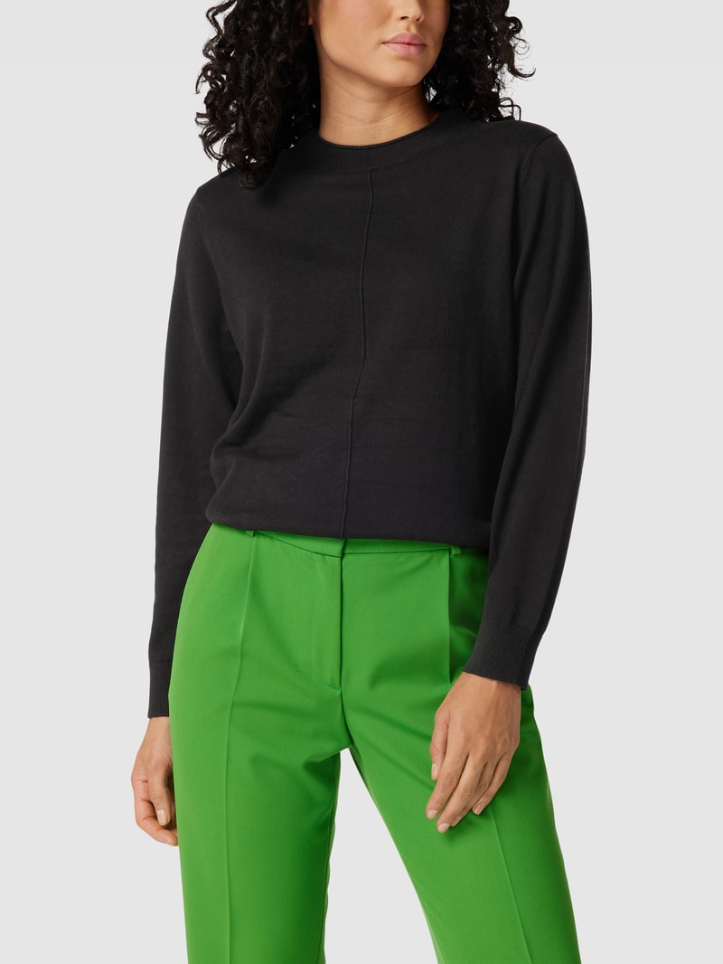 Sweatshirt mit geripptem Rundhalsausschnitt Modell 'Steh' in schwarz
