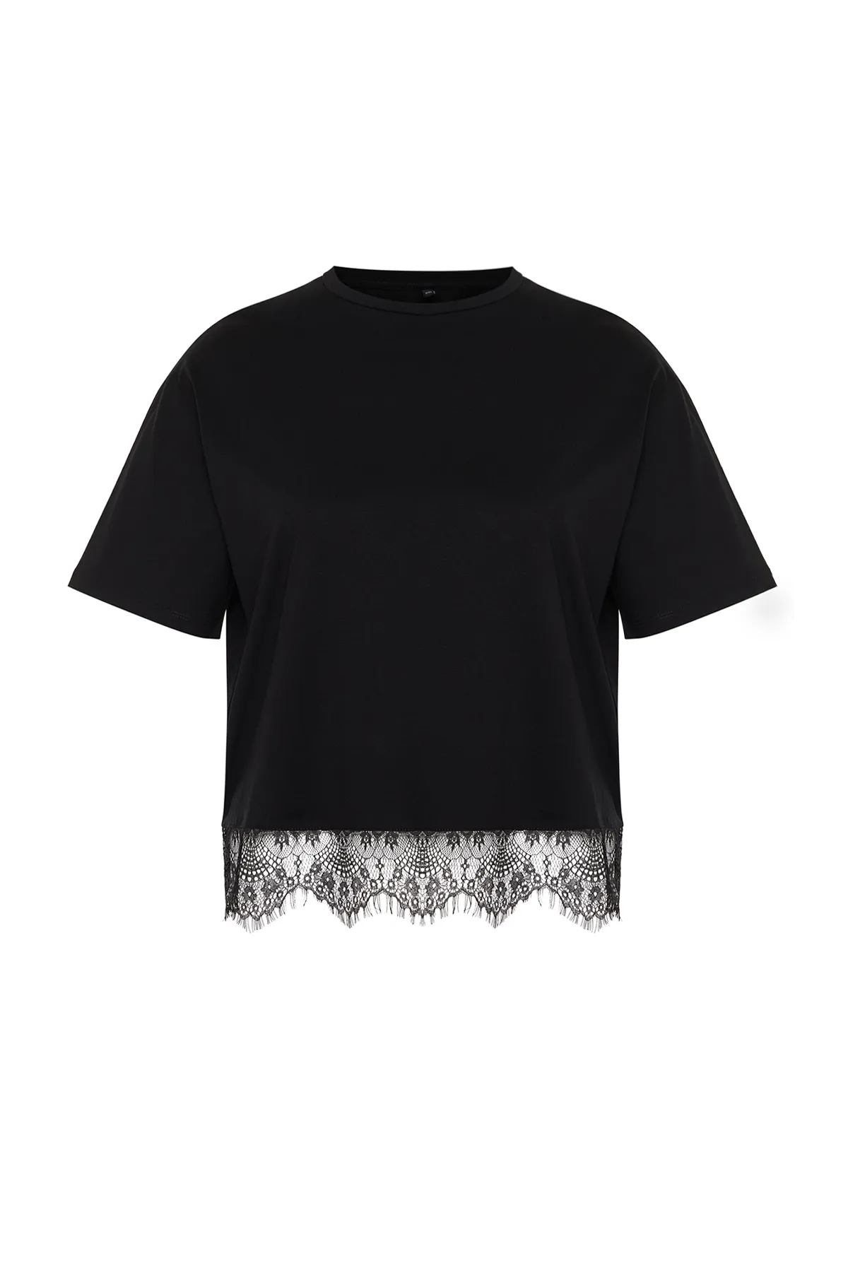 Trendyol Curve  Schwarzes Spitzen-Strick-T-Shirt TBSSS24BF00009