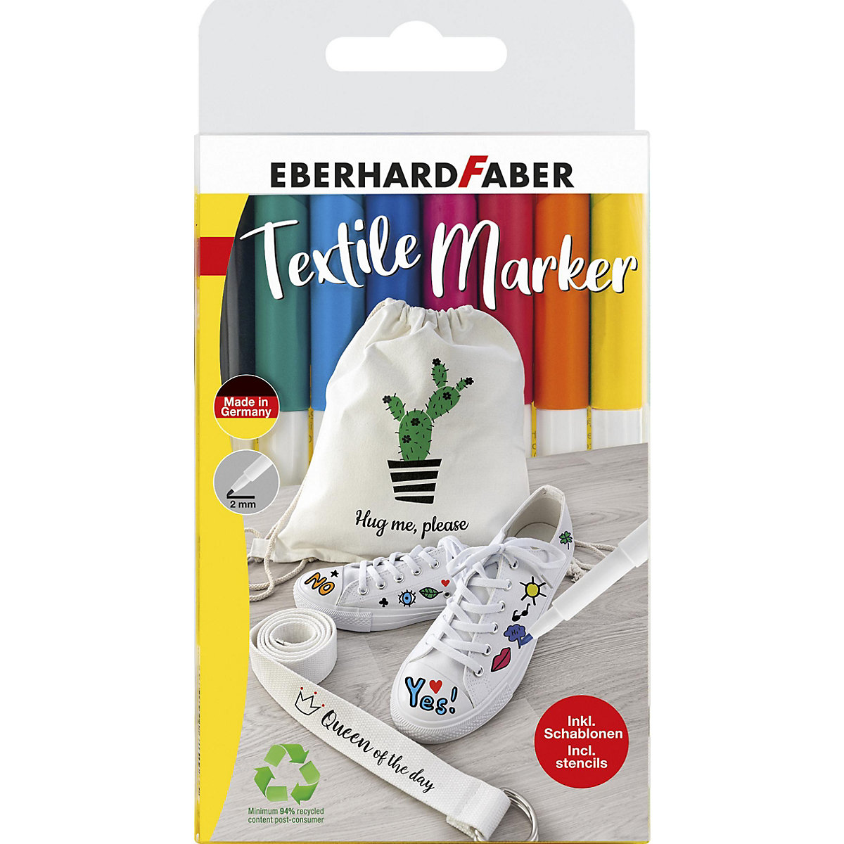 Textilstifte, 8 Farben, inkl. Schablonen