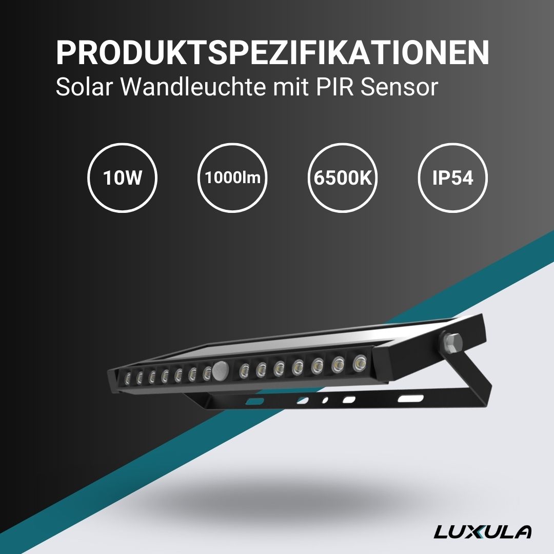 LUXULA Solar Wandleuchte mit PIR-Sensor, Outdoorleuchte, 5W