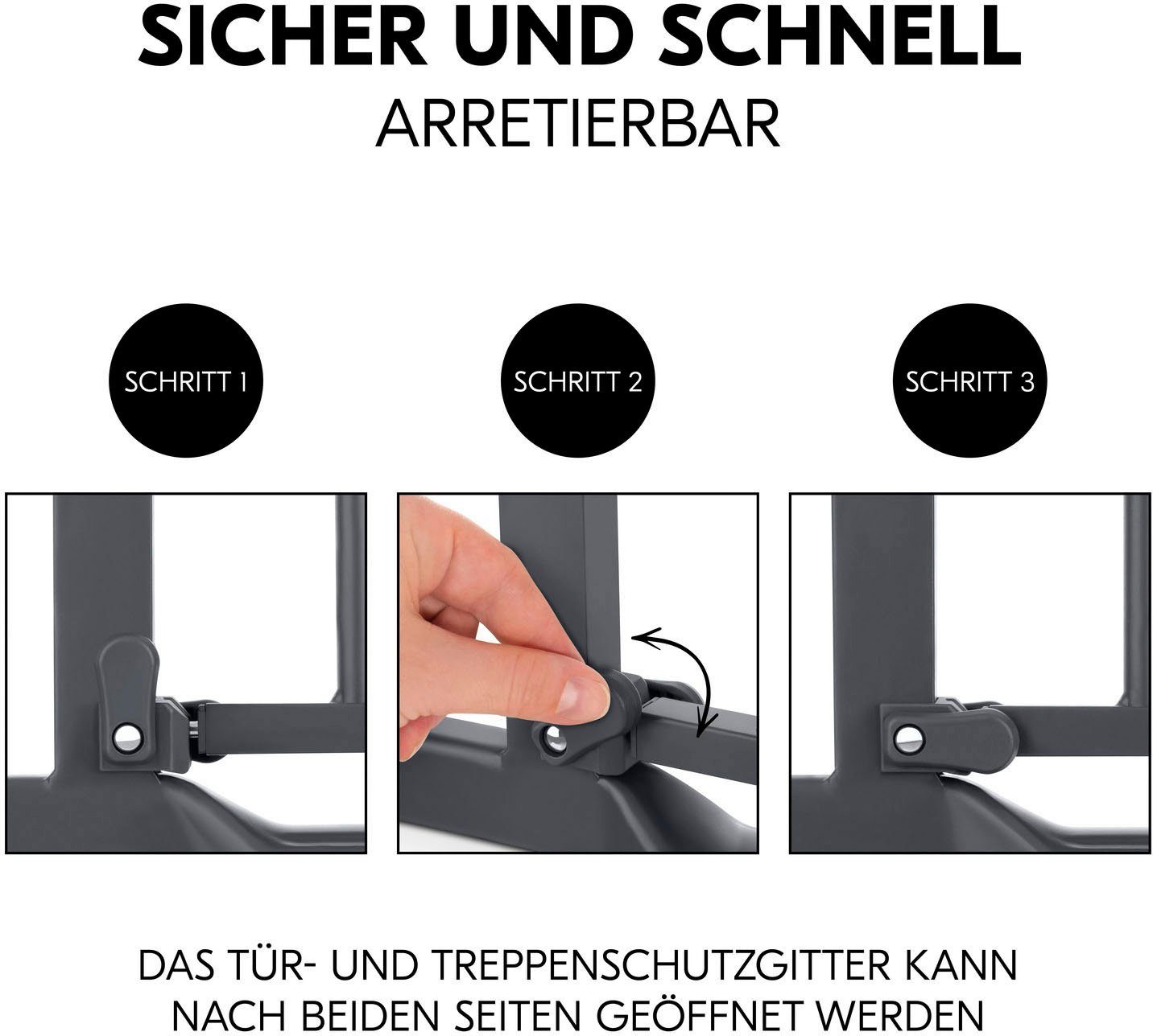 Hauck Türschutzgitter Clear Step Autoclose 2 Set +21cm, Dark Grey, auch als Treppenschutzgitter verwendbar