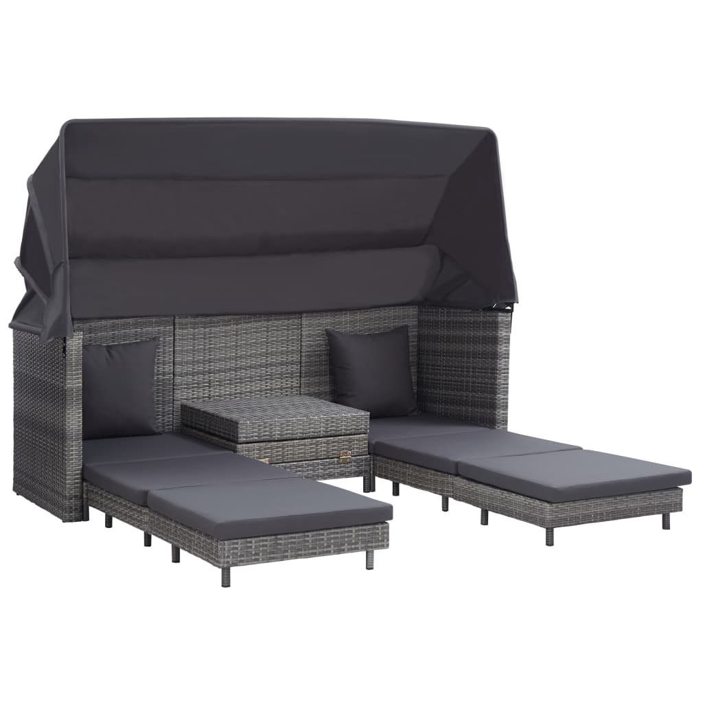vidaXL Loungesofa Ausziehbares 3-Sitzer-Schlafsofa mit Dach Poly Rattan Grau, 1 Teile