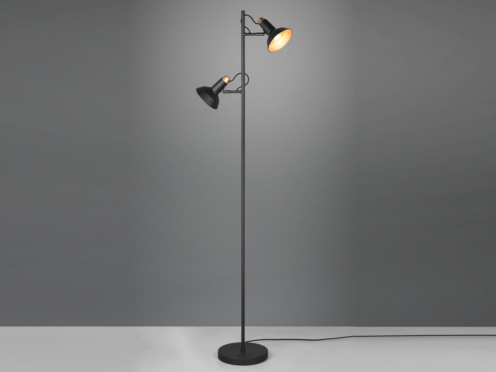 meineWunschleuchte LED Stehlampe, Dimmfunktion, LED wechselbar, Warmweiß, Industrial Design-er Lese-lampe für Ecke 2 Spots dimmbar Schwarz Gold