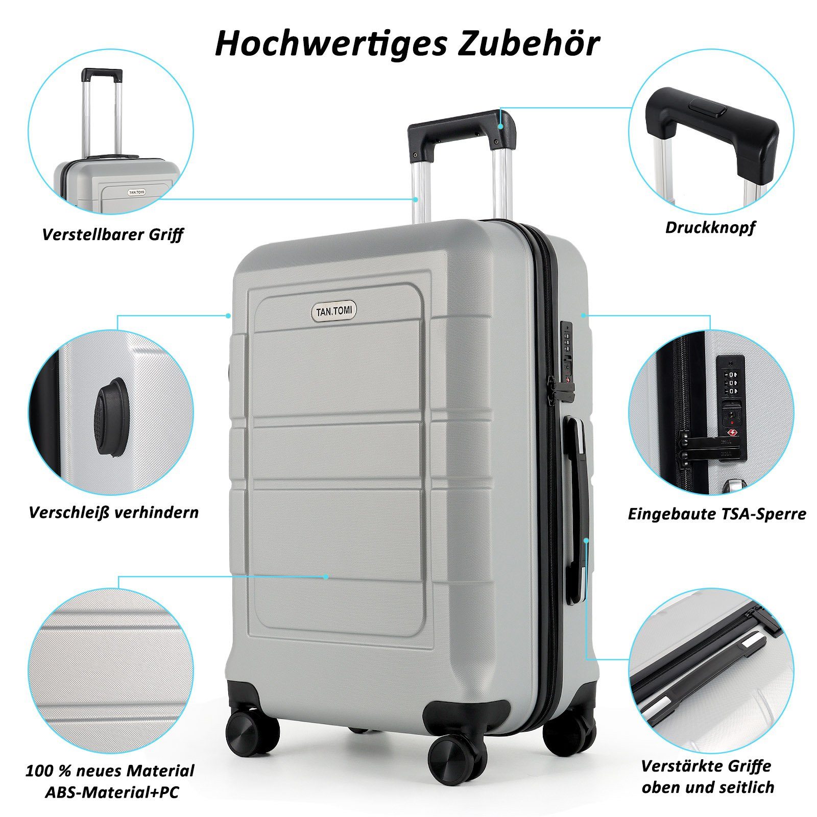 TAN.TOMI Trolleyset 3-Tlg Hartschalenkofferset Hard Shell Hartschalenkoffer Trolley Koffer, 4 Rollen, (3 tlg), Reisekoffer Reisekofferset Gepäck mit 4 Rollen und TSA Schloss(M-L-XL)
