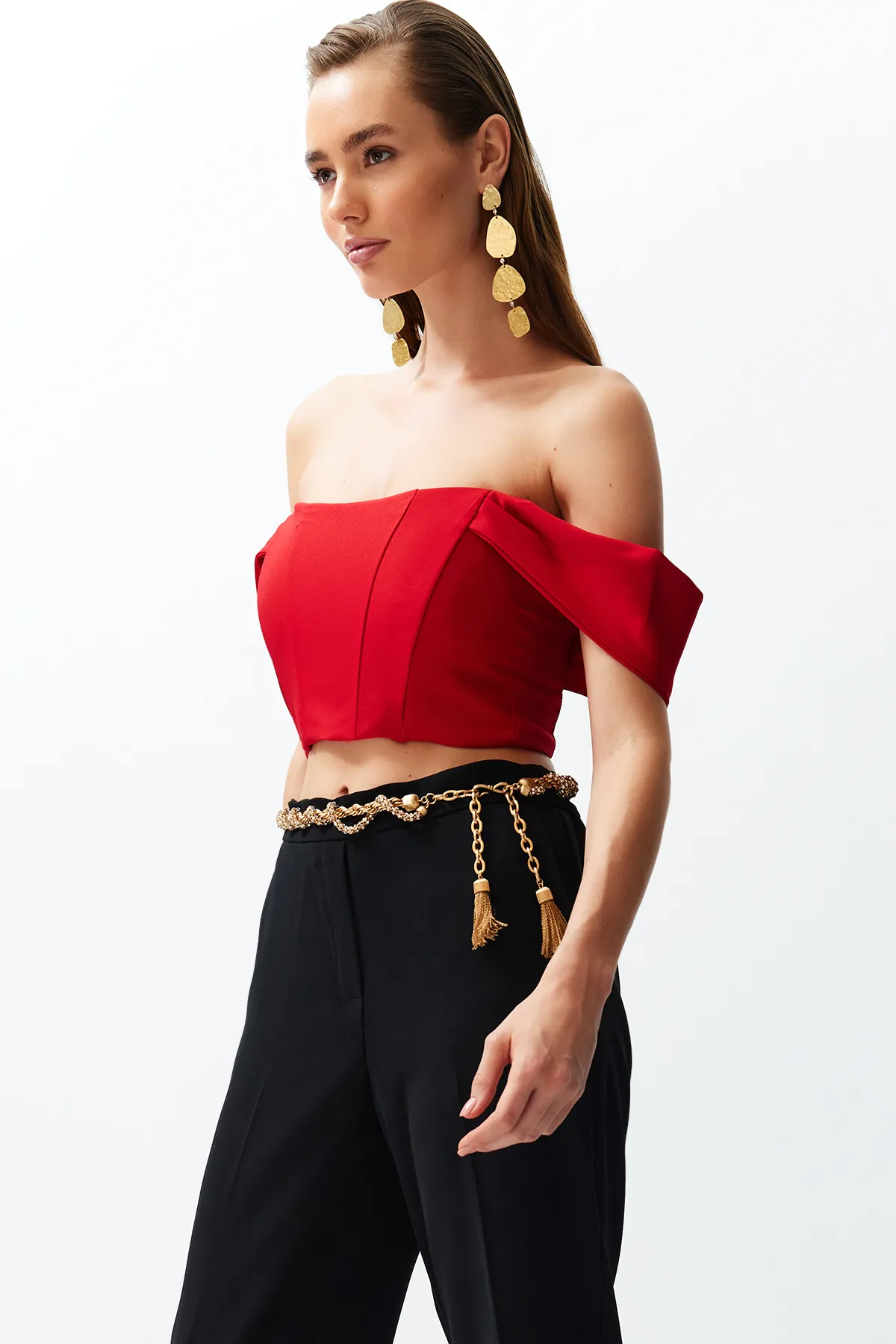 Trendyol Collection  Rotes gewebtes Bustier mit Carmenkragen