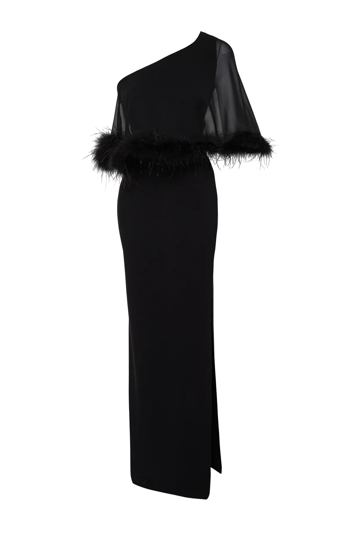 Trendyol Collection  Schwarzes, figurbetontes, gewebtes, durchbrochenes langes Abendkleid TPRSS24AE00004