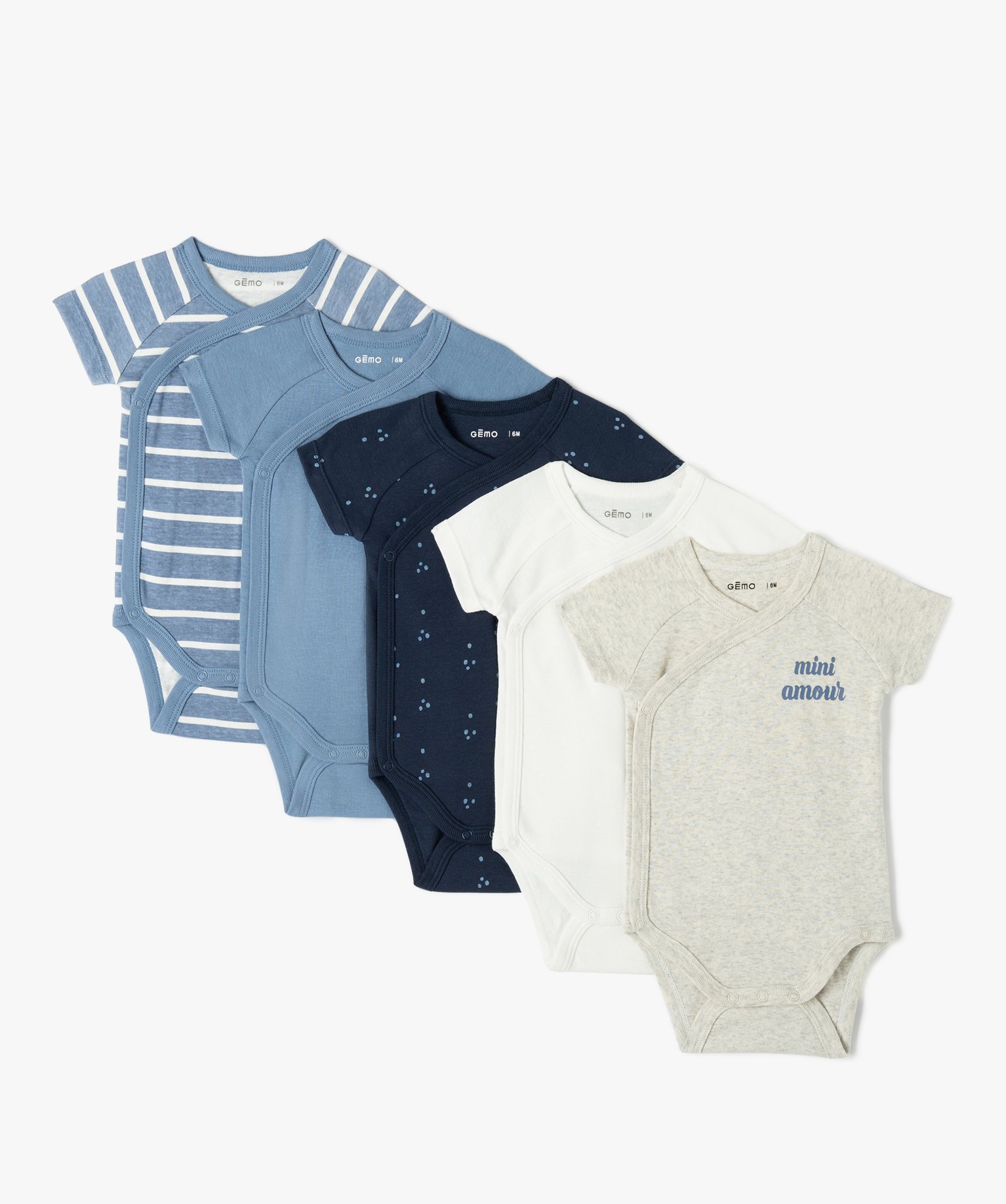 Body bébé à manches courtes fermeture croisée (lot de 5) bleu | GEMO