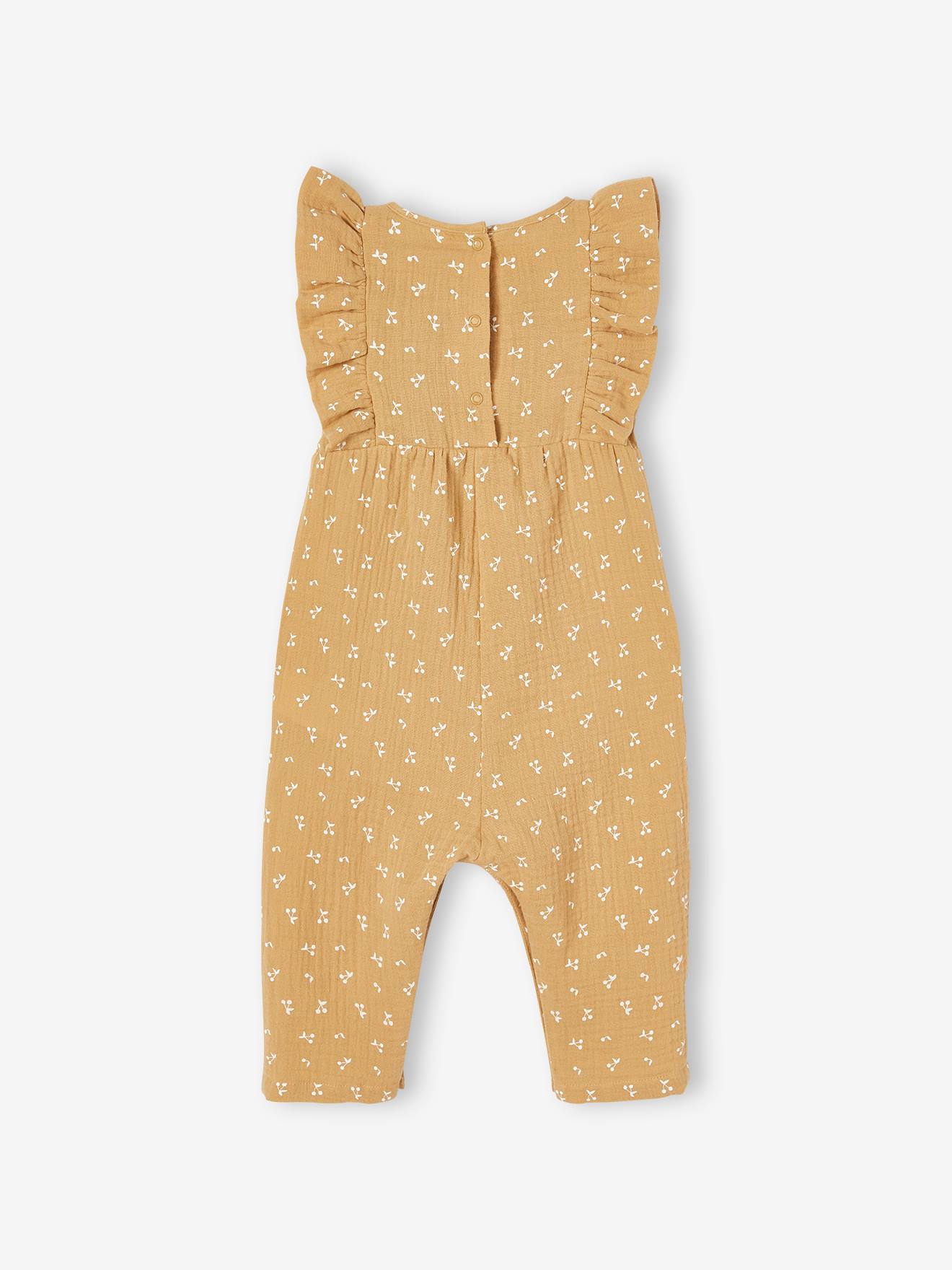 Combinaison bébé en gaze de coton vert de gris