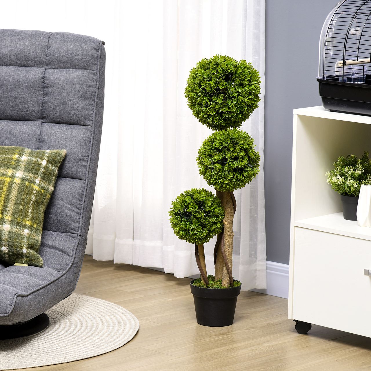 HOMCOM Künstliche Pflanze, Kunstpflanze, 90 cm Buchsbaum im Blumentopf, Hellgrün