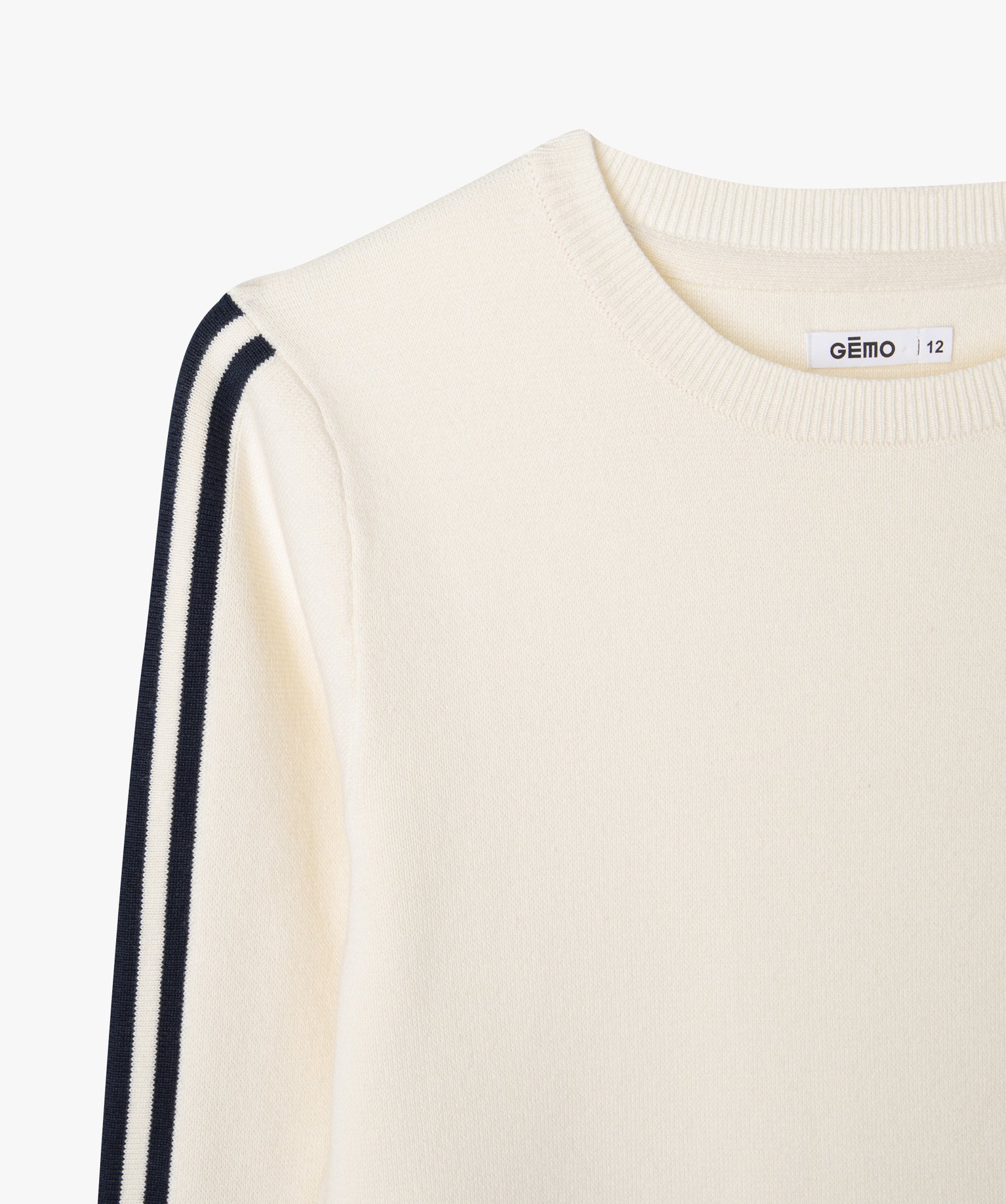 Pull à col rond avec bandes colorées sur les manches Garçon beige | GEMO