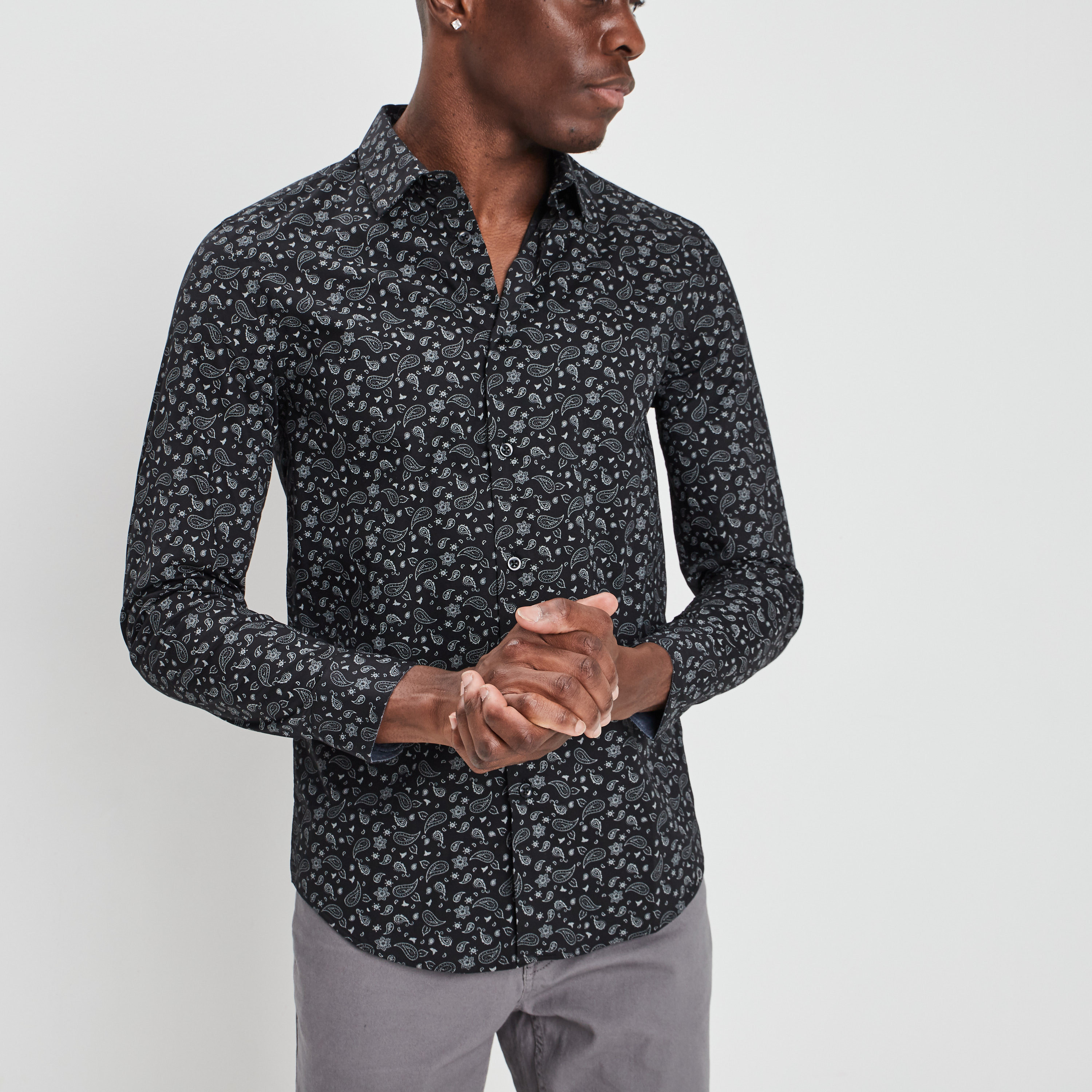 Chemise ajustée manches longues gris foncé homme | La Halle