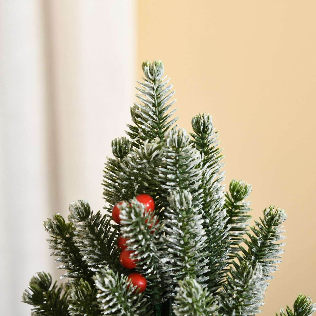 HOMCOM Künstlicher Weihnachtsbaum kleiner Tisch-Christbaum 170 Äste schneebedecktes Design einfacher Aufbau Christbaum mit Kunststoffsockel Beeren Tannenzapfen PE PVC Grün Ø27 x 47 cm