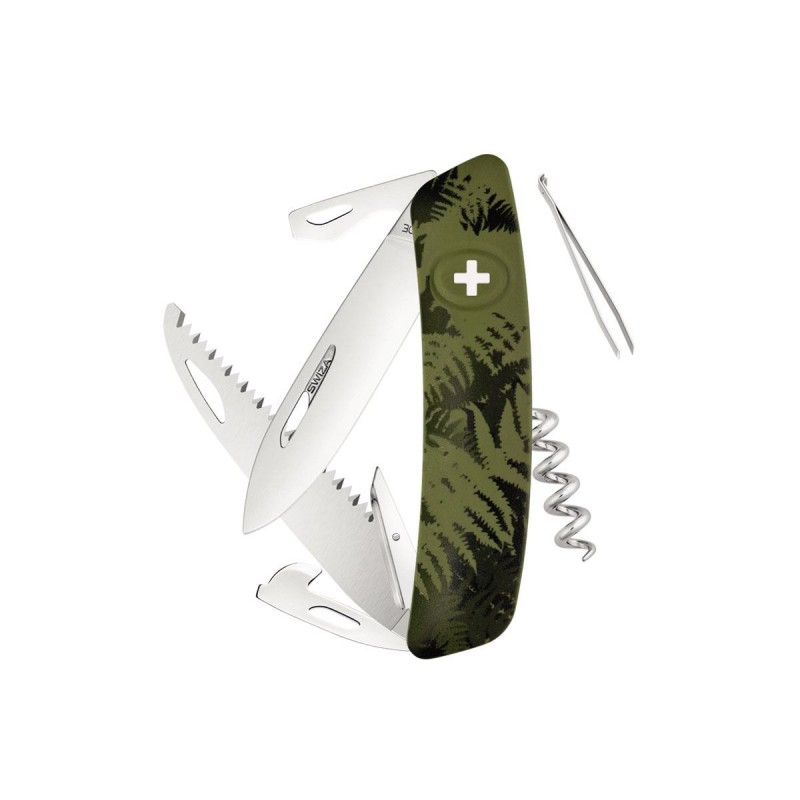 Schweizer Messer, Swiza C05 Camouflage Olivenfarn, mit 12 Funktionen Mehrfarben, Made in Swiss.