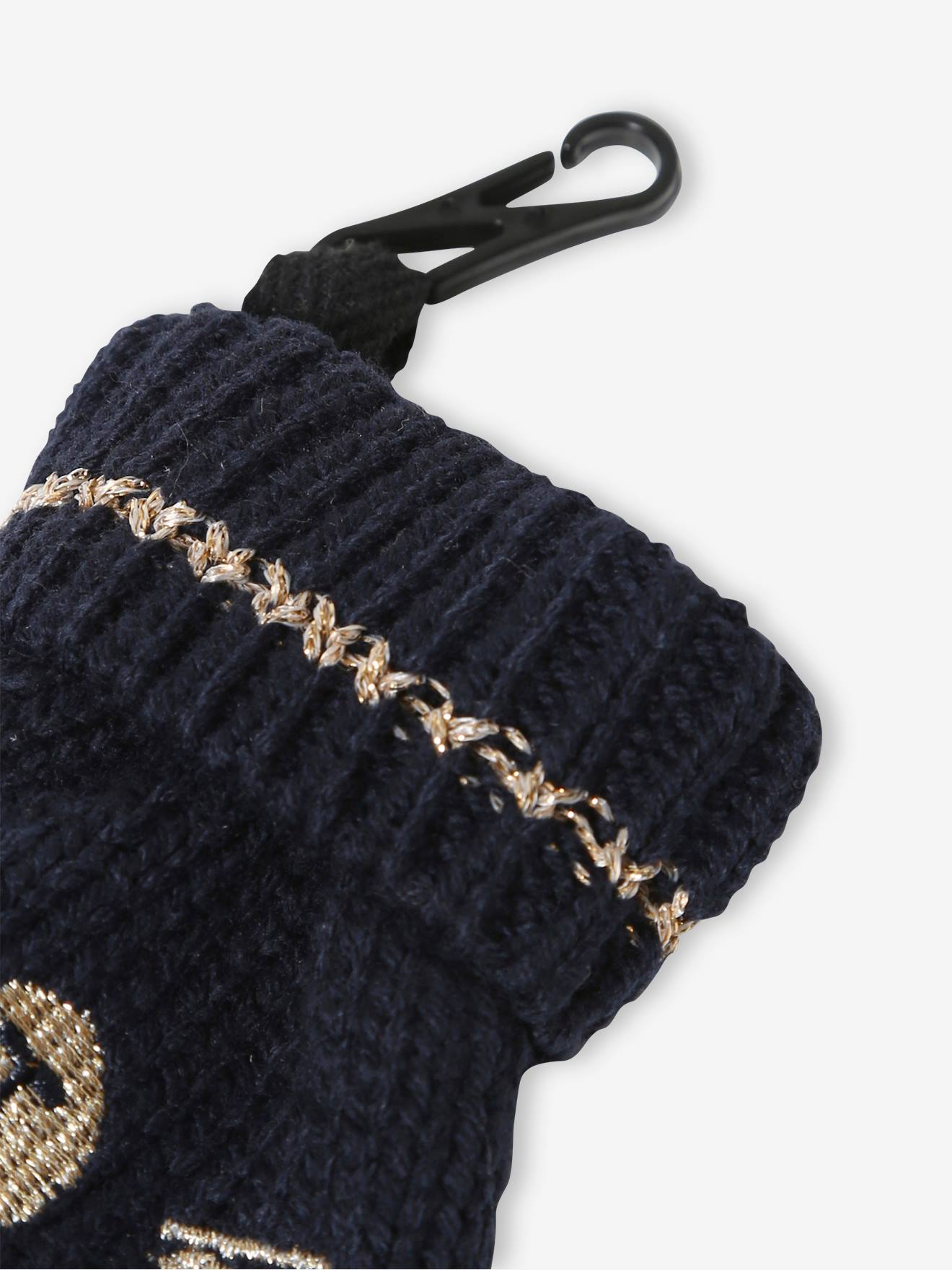 Ensemble en maille jacquard bonnet + snood + moufles bébé fille marine