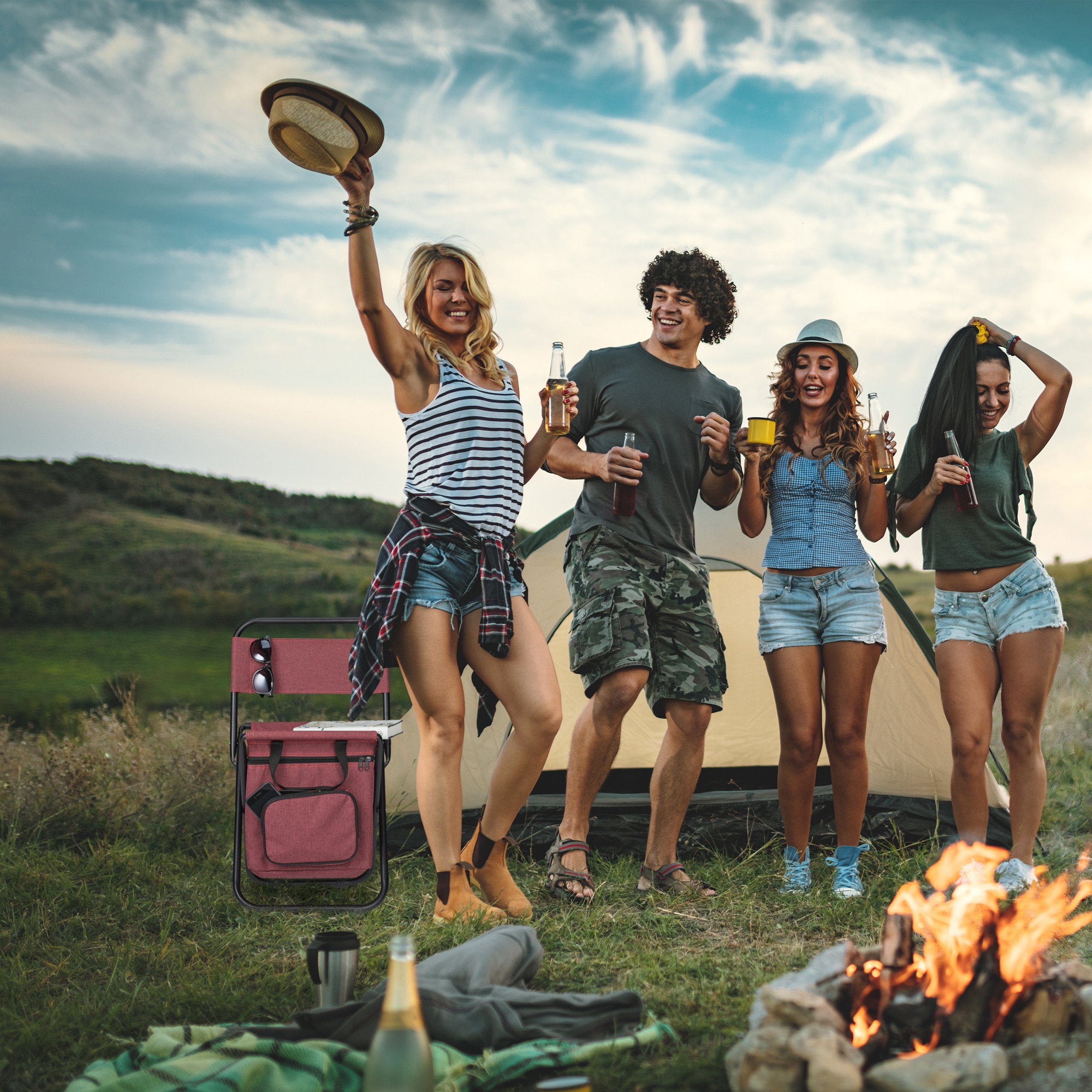 relaxdays Campinghocker Roter Campinghocker mit Lehne