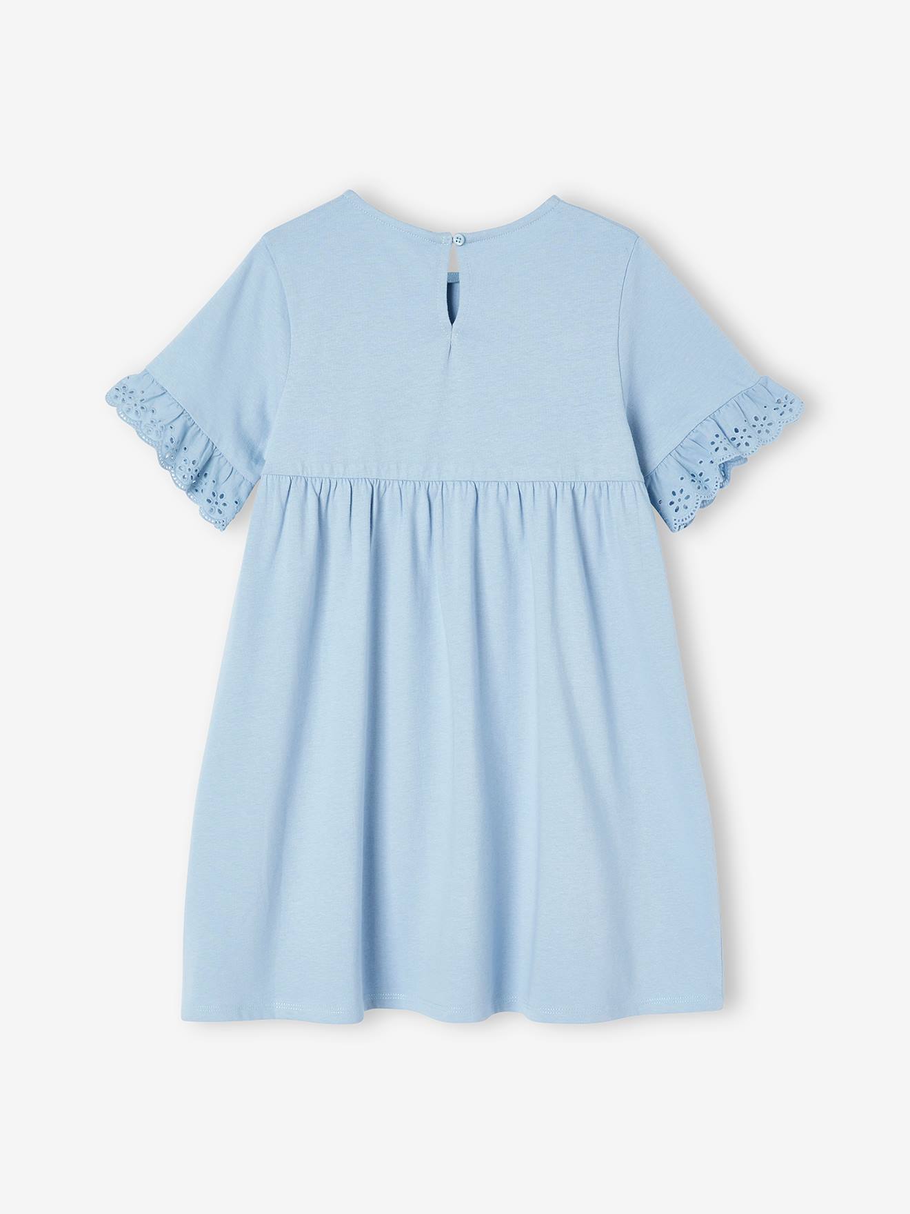 Robe manches courtes en broderie anglaise fille bleu grisé