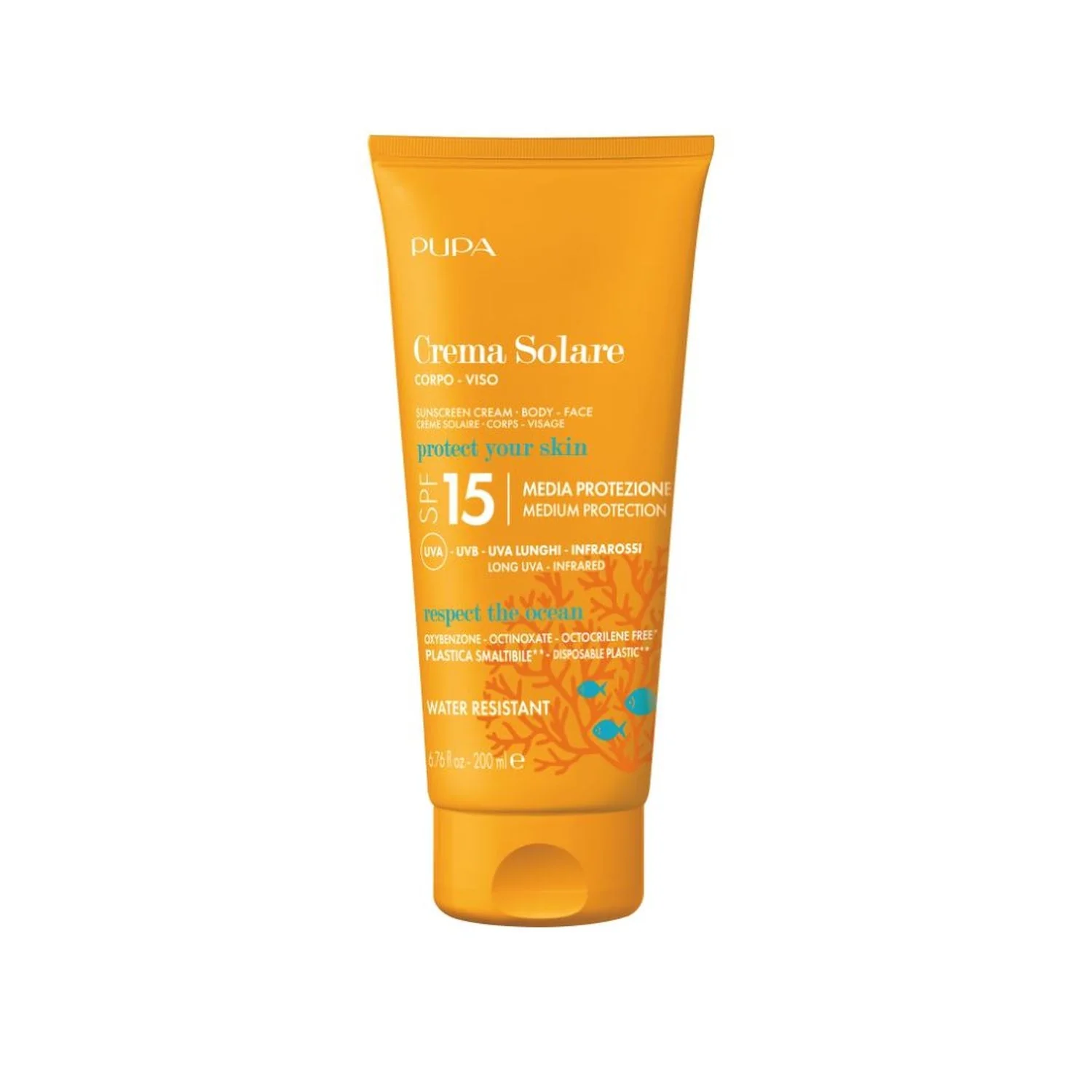 Zonnebrandcrème SPF15 - Middelmatige bescherming voor het lichaam, middelmatige bescherming voor het gezicht.