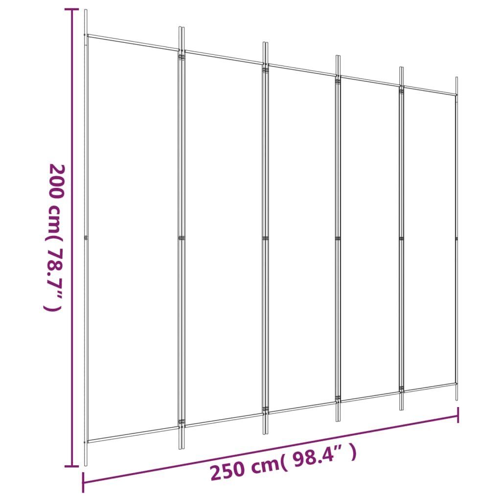 furnicato Raumteiler 5-tlg. Paravent Weiß 250x200 cm Stoff