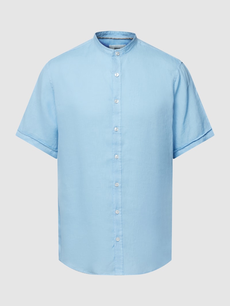 Regular Fit Leinenhemd mit Maokragen in hellblau