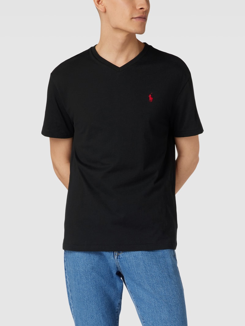 T-Shirt mit Logo-Stitching in schwarz