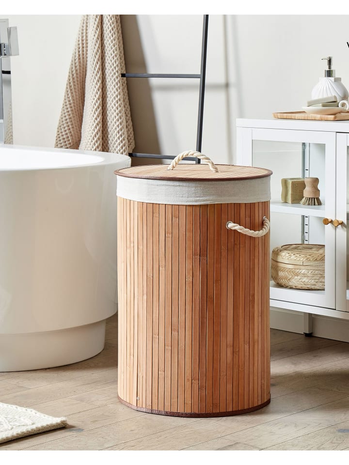 Beliani Wäschekörbe SANNAR in Heller Holzfarbton/Weiß - (W) 40 x (H) 60 x (L) 40 cm günstig kaufen onesize