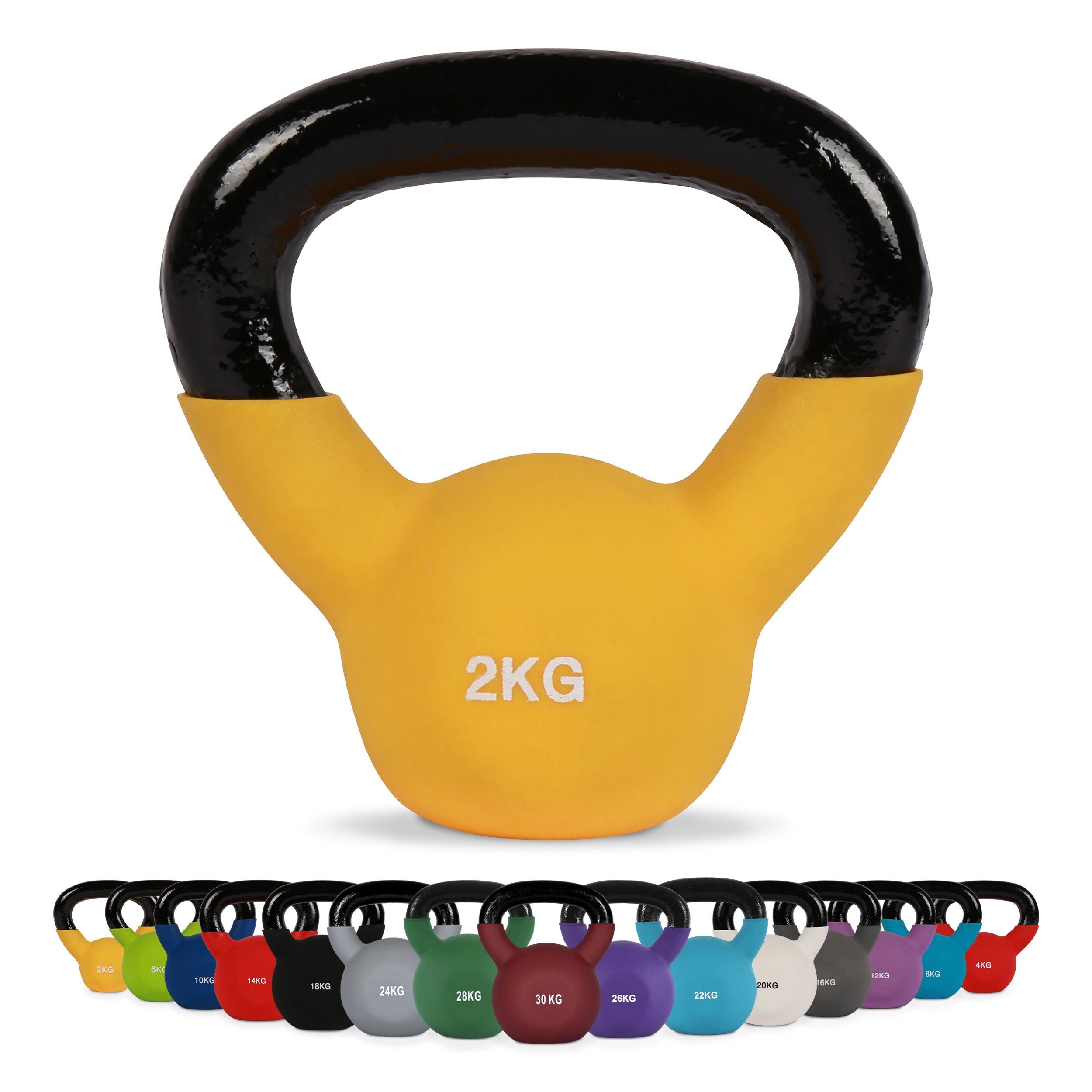 MSports® Kettlebell Kettlebell Professional Neopren 2 – 30 kg inkl. Übungsposter