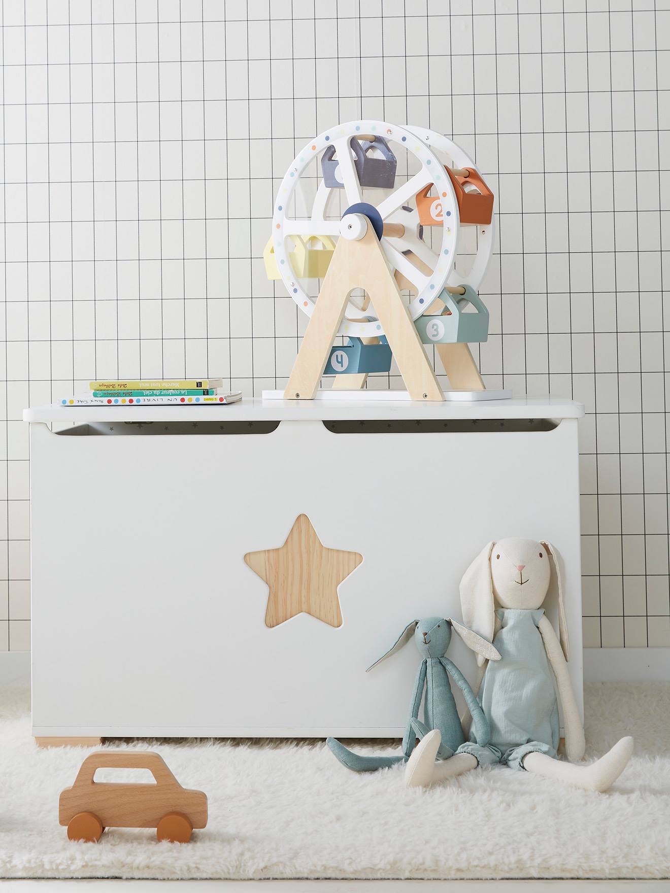 Vertbaudet Kinderzimmer Spielzeugtruhe GROßER BÄR - weiß/natur