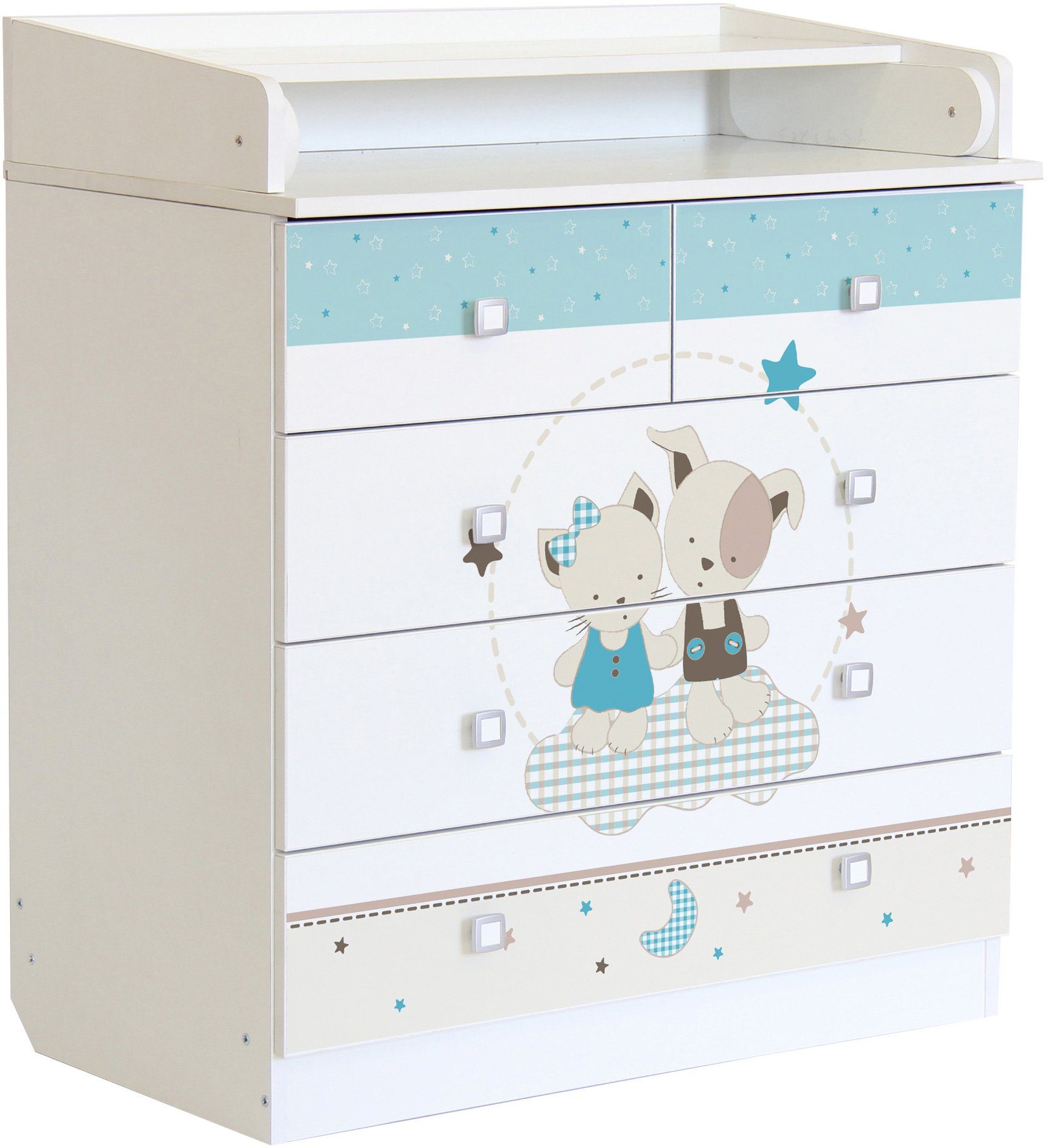 Polini kids Wickelkommode Simple 1780, Freunde, mit aufklappbarem Wickelaufsatz und fünf Schubladen
