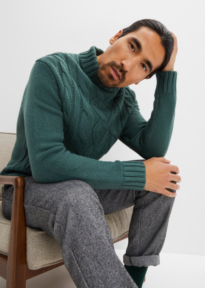 Rollkragenpullover mit Zopfmuster