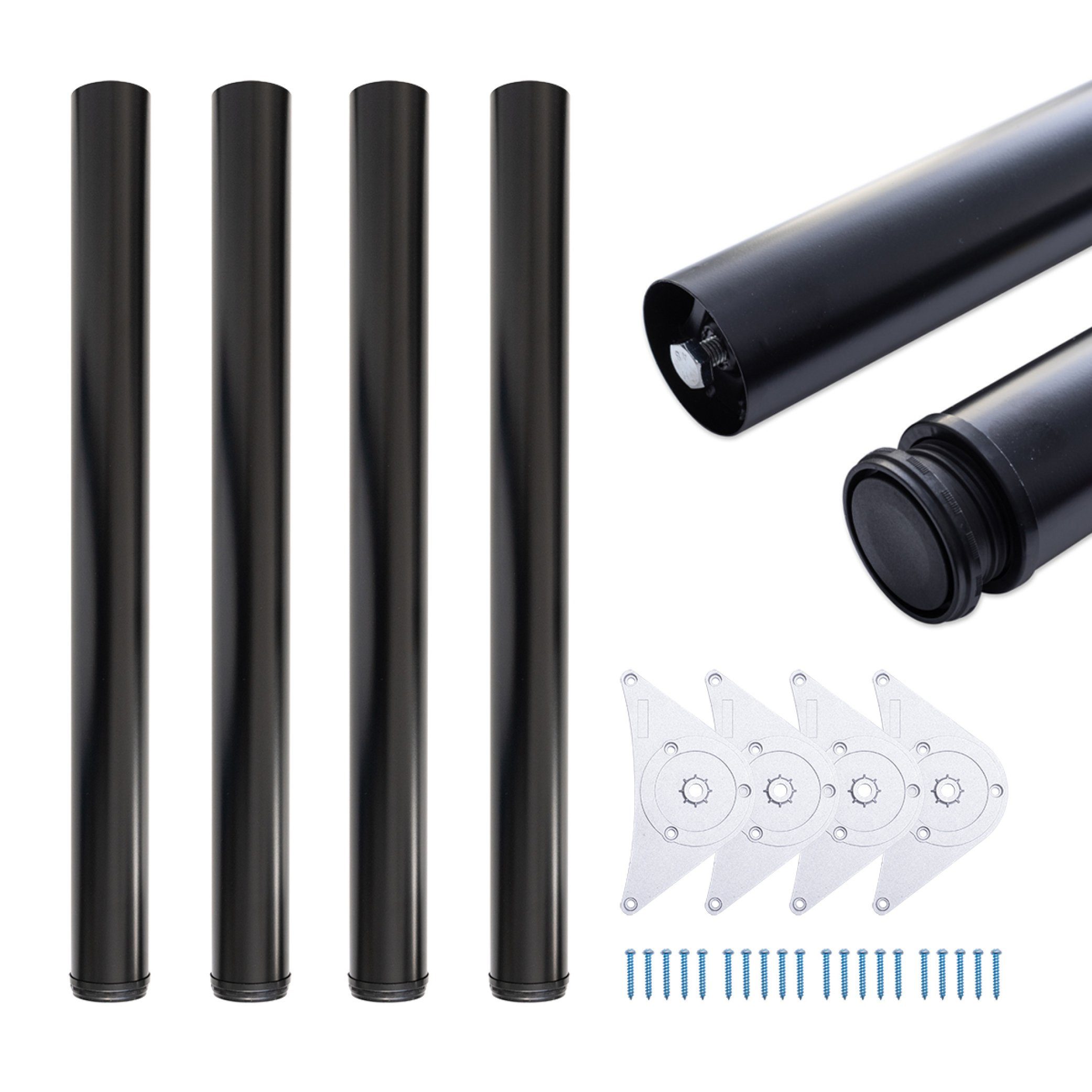 sossai® Tischbein Premium Tischbeine Ø60 mm in Schwarz, höhenverstellbar +2cm