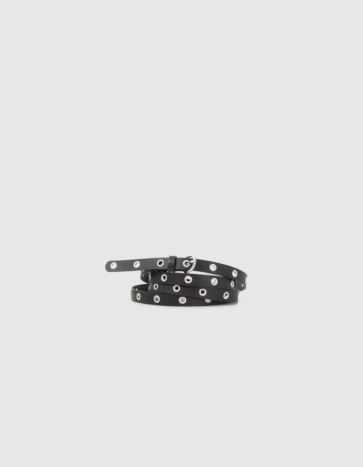 Ceinture noire cuir oeillets double tour Femme