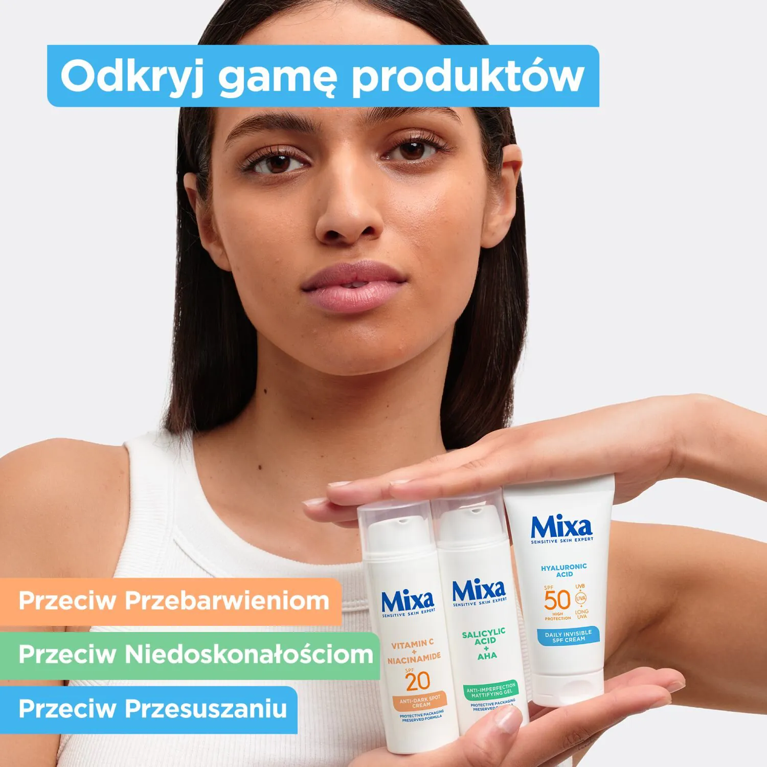 Mixa fugtgivende ansigtscreme SPF50 med hyaluronsyre for at forhindre tørhed