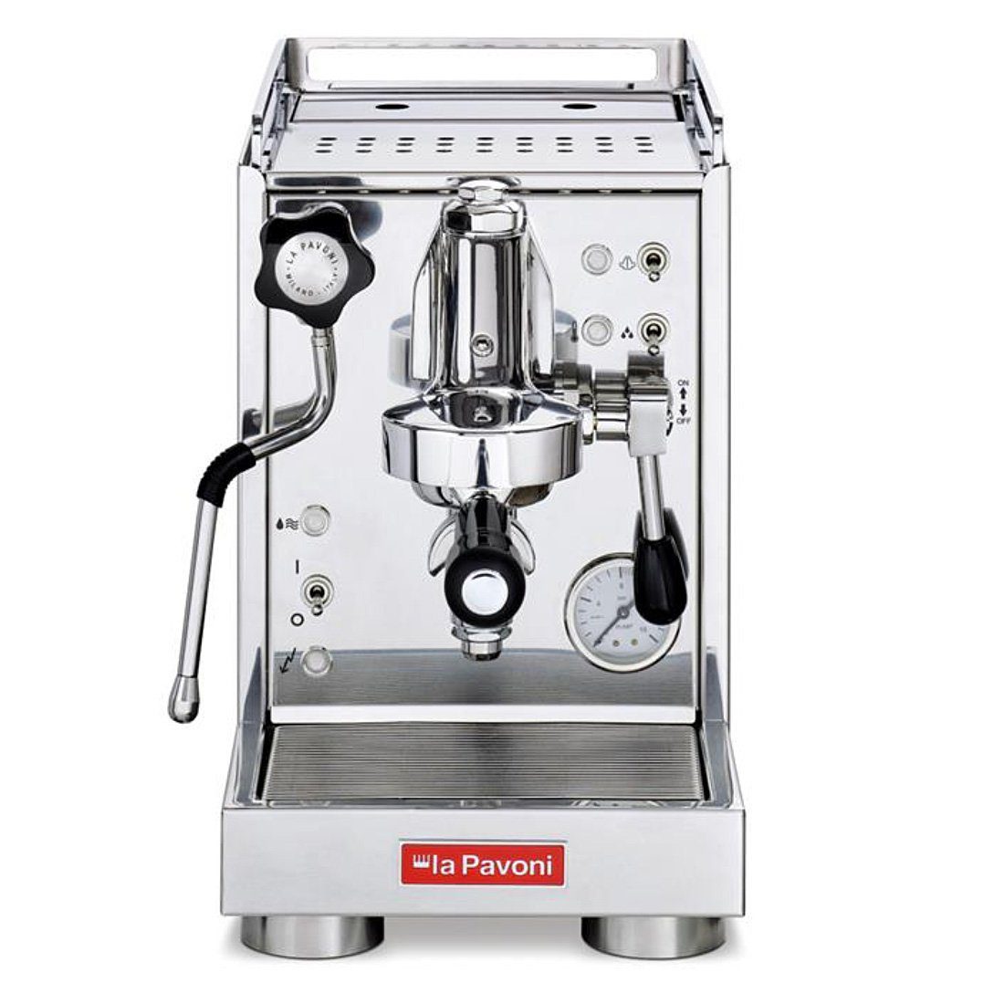 La Pavoni Siebträgermaschine La Pavoni New Mini Cellini Espressomaschine LPSMCS01EU, Kippschalter für Heißwasser- und Dampfentnahme, Dampfdüse