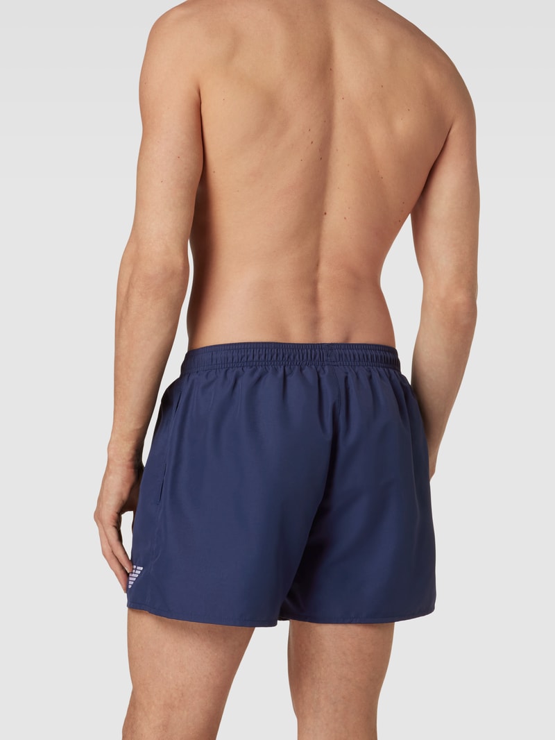 Badehose mit Label-Stitching Modell 'ESSENTIAL' in dunkelblau