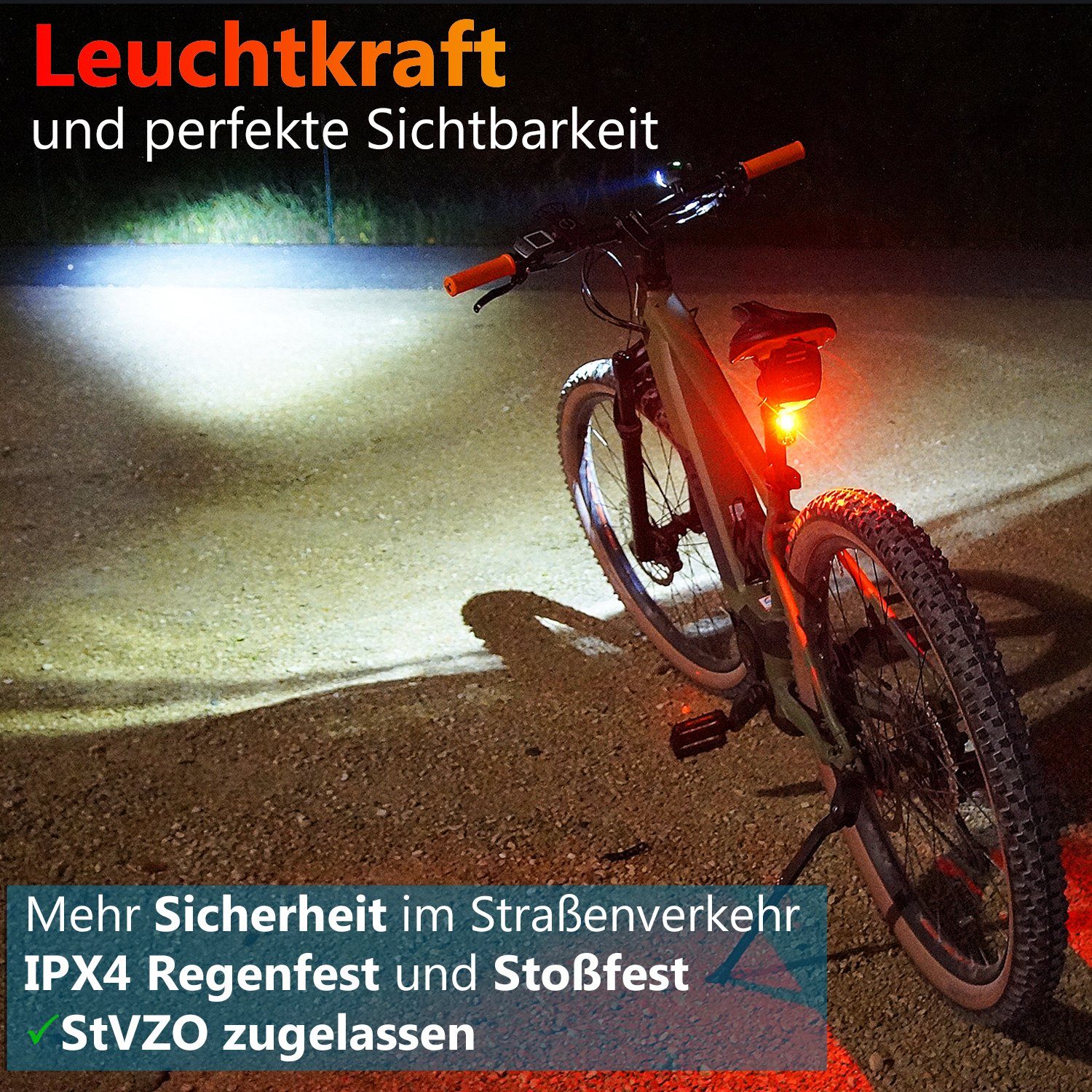 bemiX Fahrradbeleuchtung LED Fahrradlicht Set USB Akku Wiederaufladbar Fahrradbeleuchtung StVZO